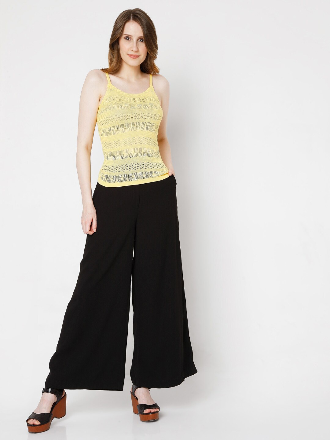 

Vero Moda Women Yellow Self Design Tank Top