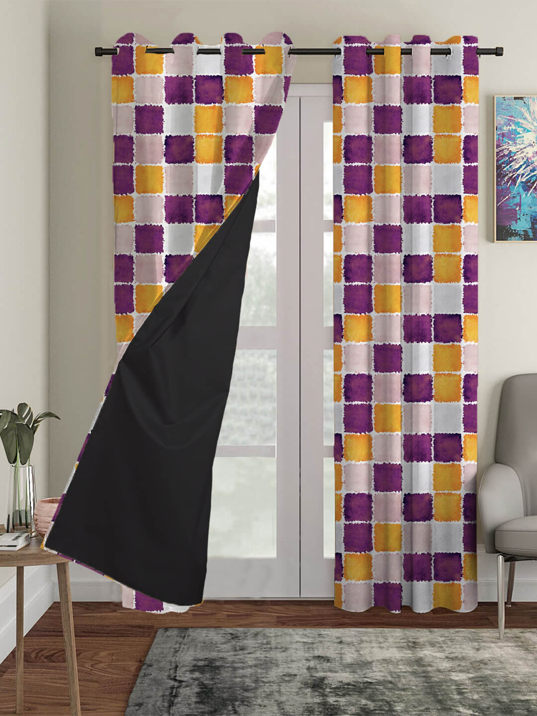

HOUZZCODE Multicoloured Geometric Black Out Door Curtain, Multi