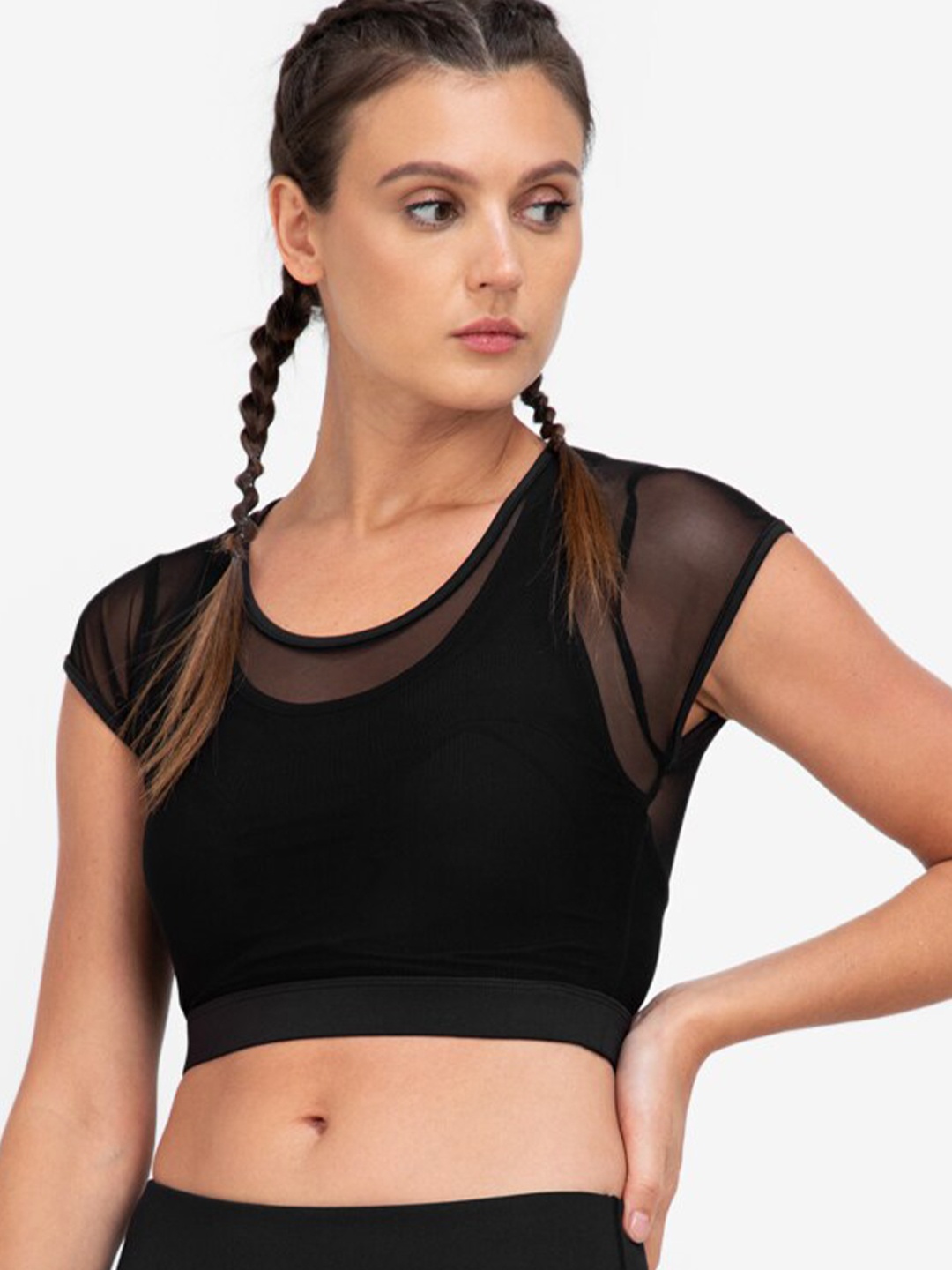 

ZALORA ACTIVE Black Mesh Cropped Tank Sports Bra Lightly Padded