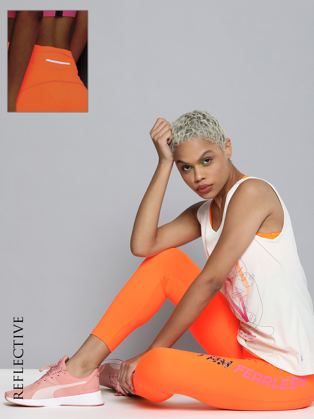 

HRX by Hrithik Roshan Running Women Neon Orange Rapid-Dry Typography Tights