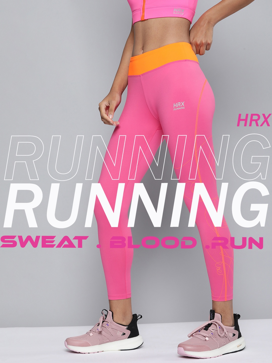 

HRX by Hrithik Roshan Running Women Fushia Pink Rapid-Dry AOP Tights