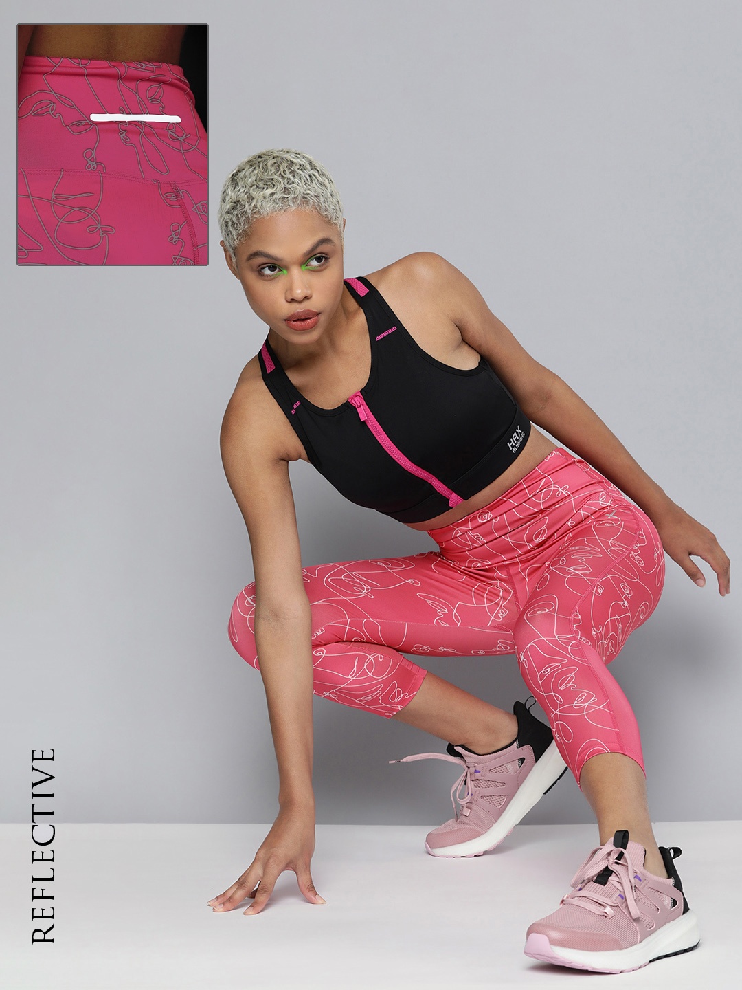 

HRX by Hrithik Roshan Running Women Fushia Pink Rapid-Dry AOP Tights