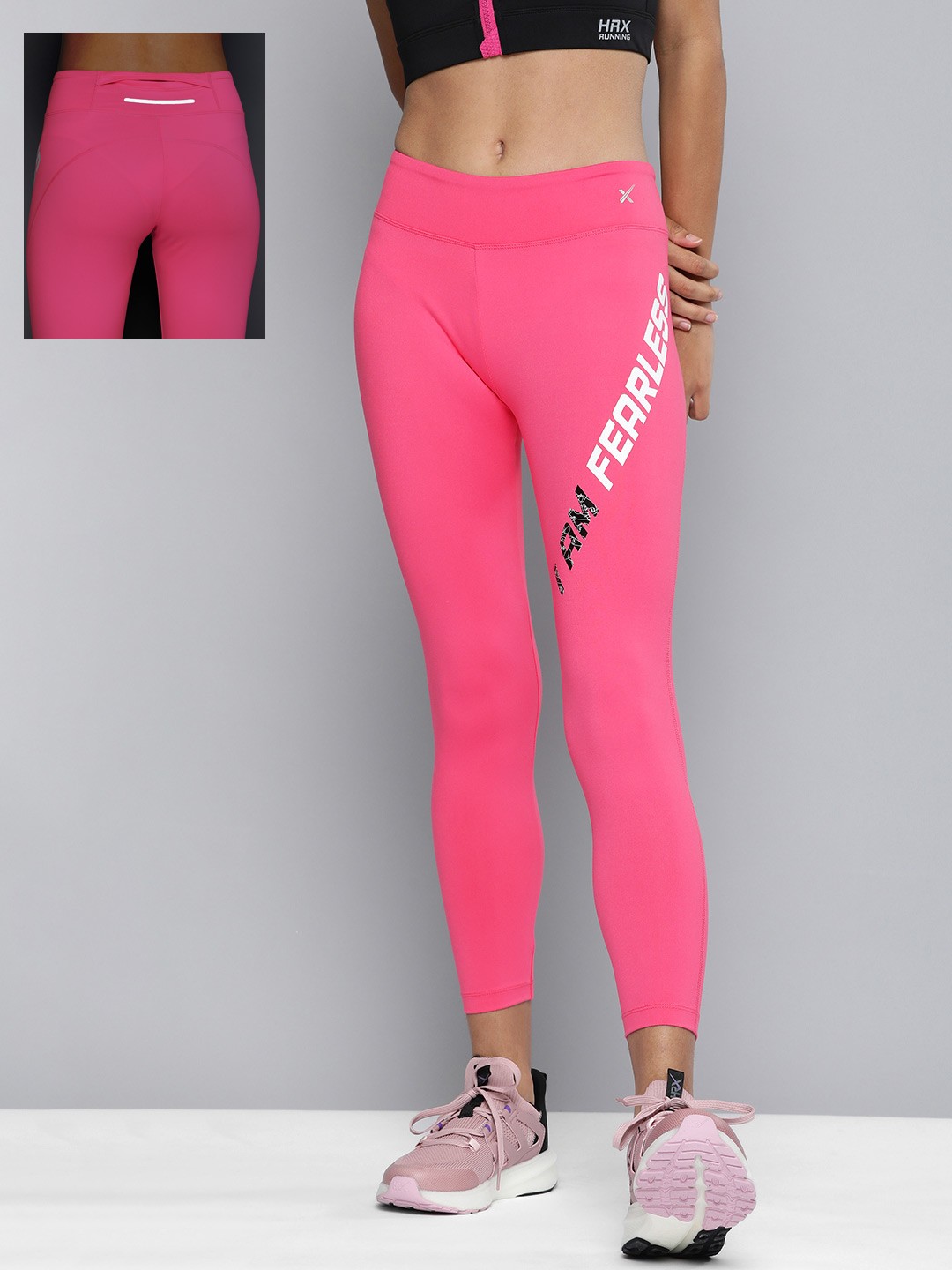 

HRX by Hrithik Roshan Running Women Fushia Pink Rapid-Dry Typography Tights