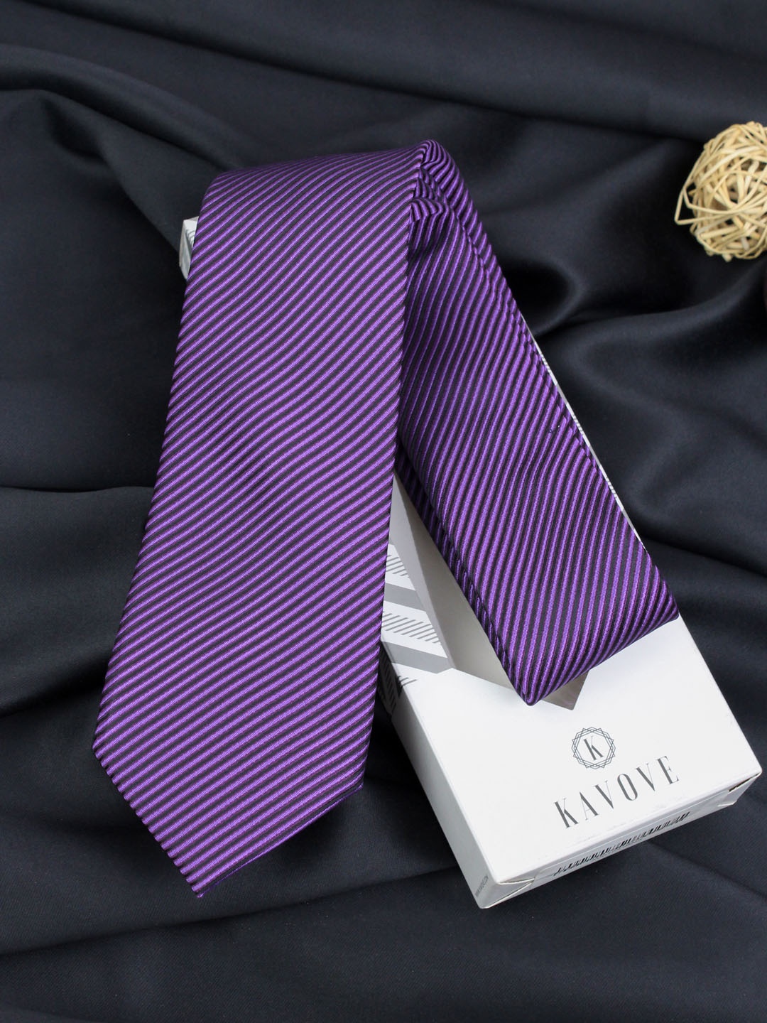 

KOVOVE Men Purple & White Striped Broad Tie