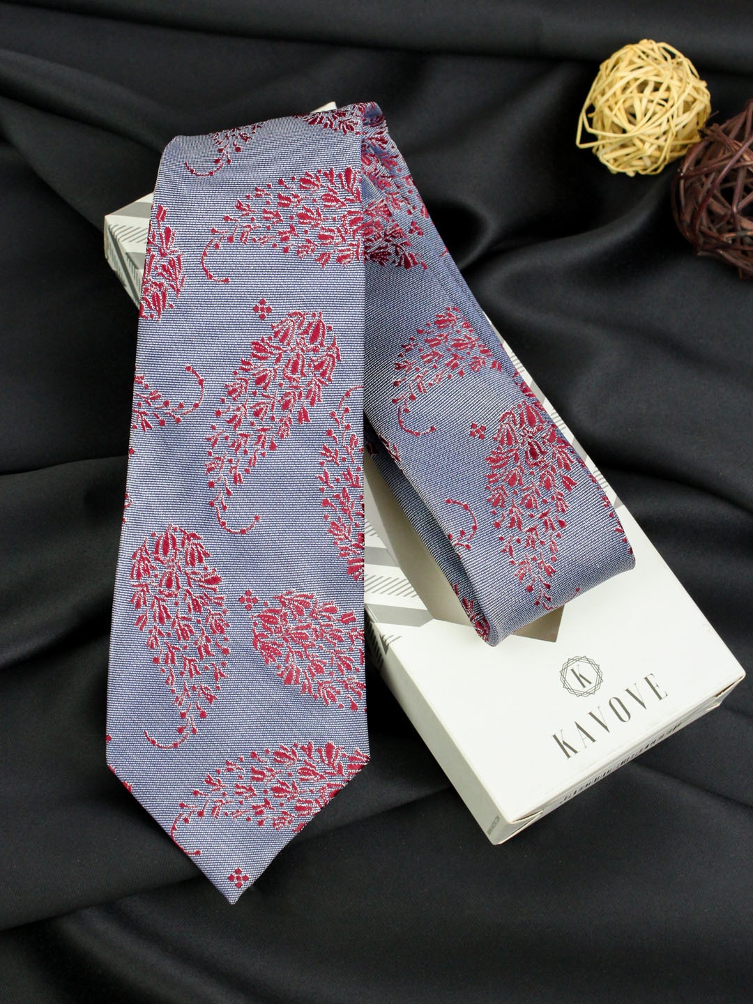 

KOVOVE Men Blue & Red Woven Design Broad Tie