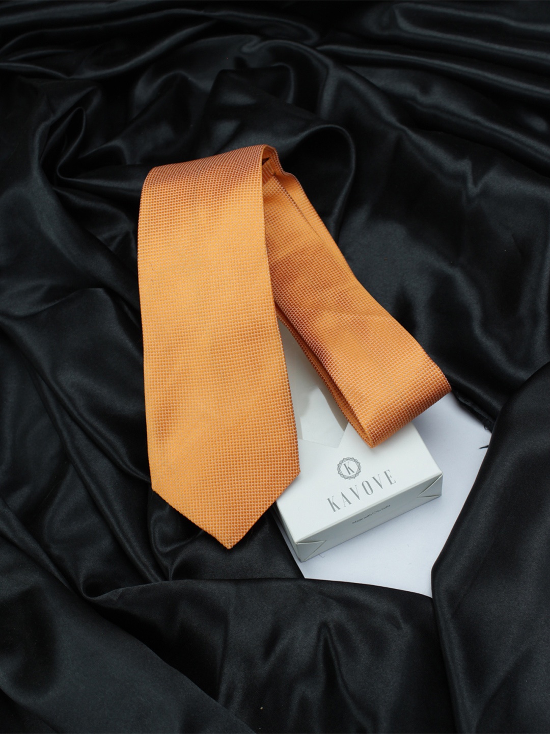 

KOVOVE Men Orange The Elegant Self Checkered Woven Design Broad Tie