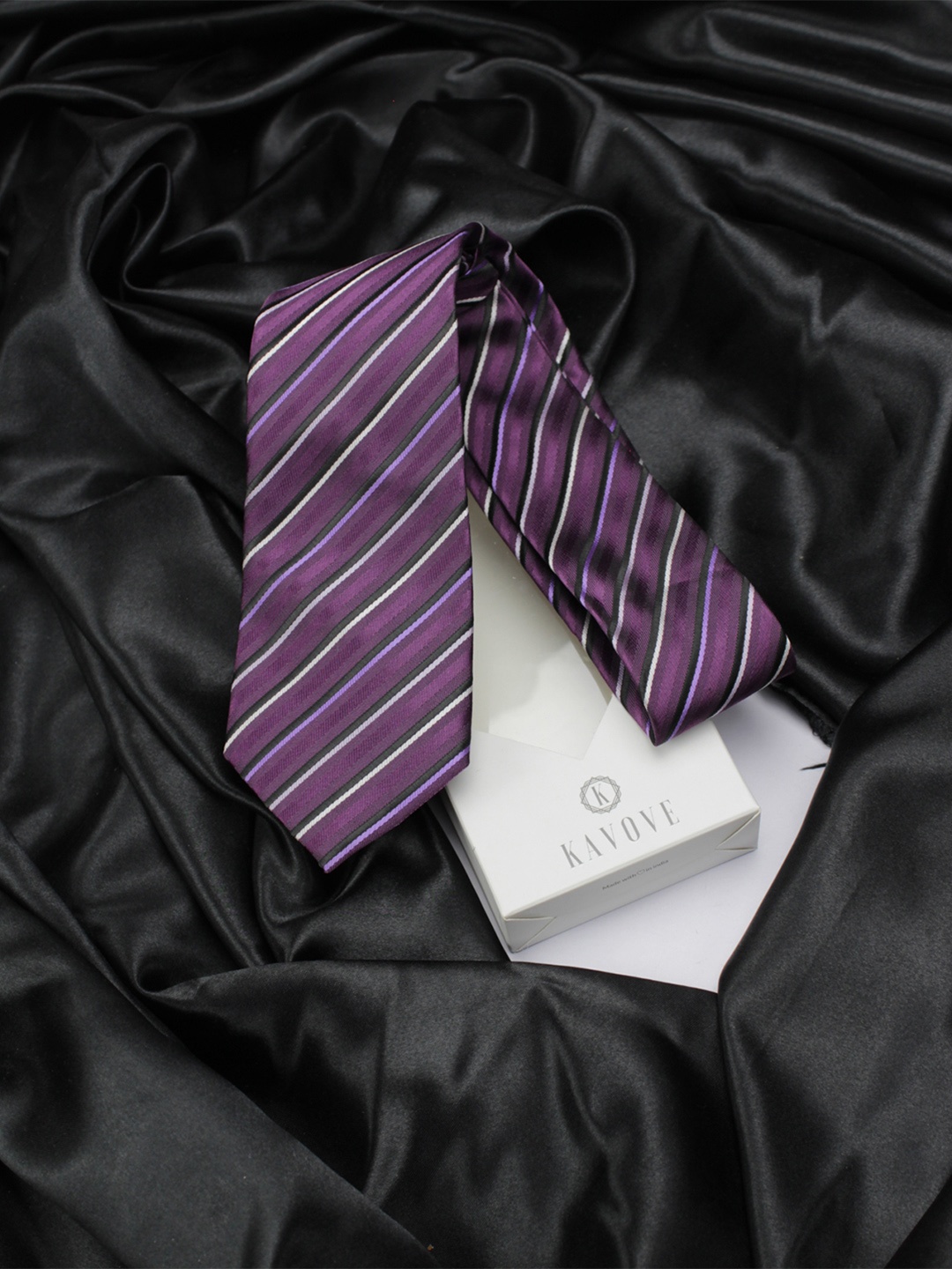 

KOVOVE Men Purple & White Striped Broad Tie