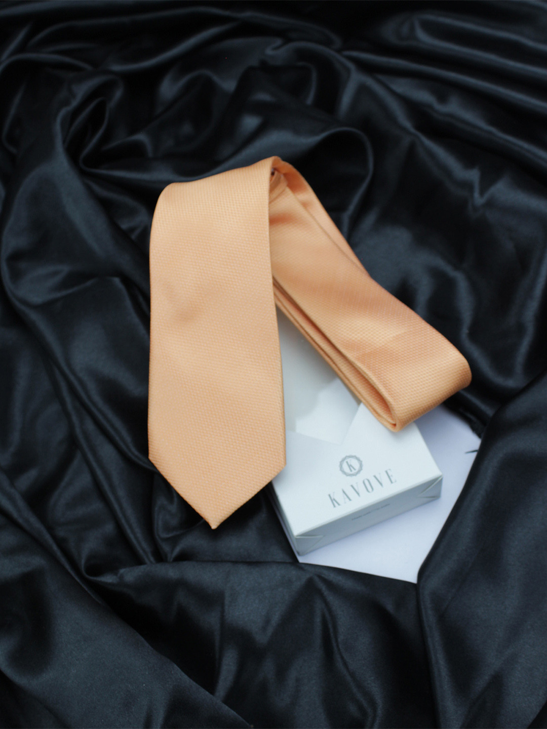 

KOVOVE Men Orange The Self Dash Line Woven Design Broad Tie