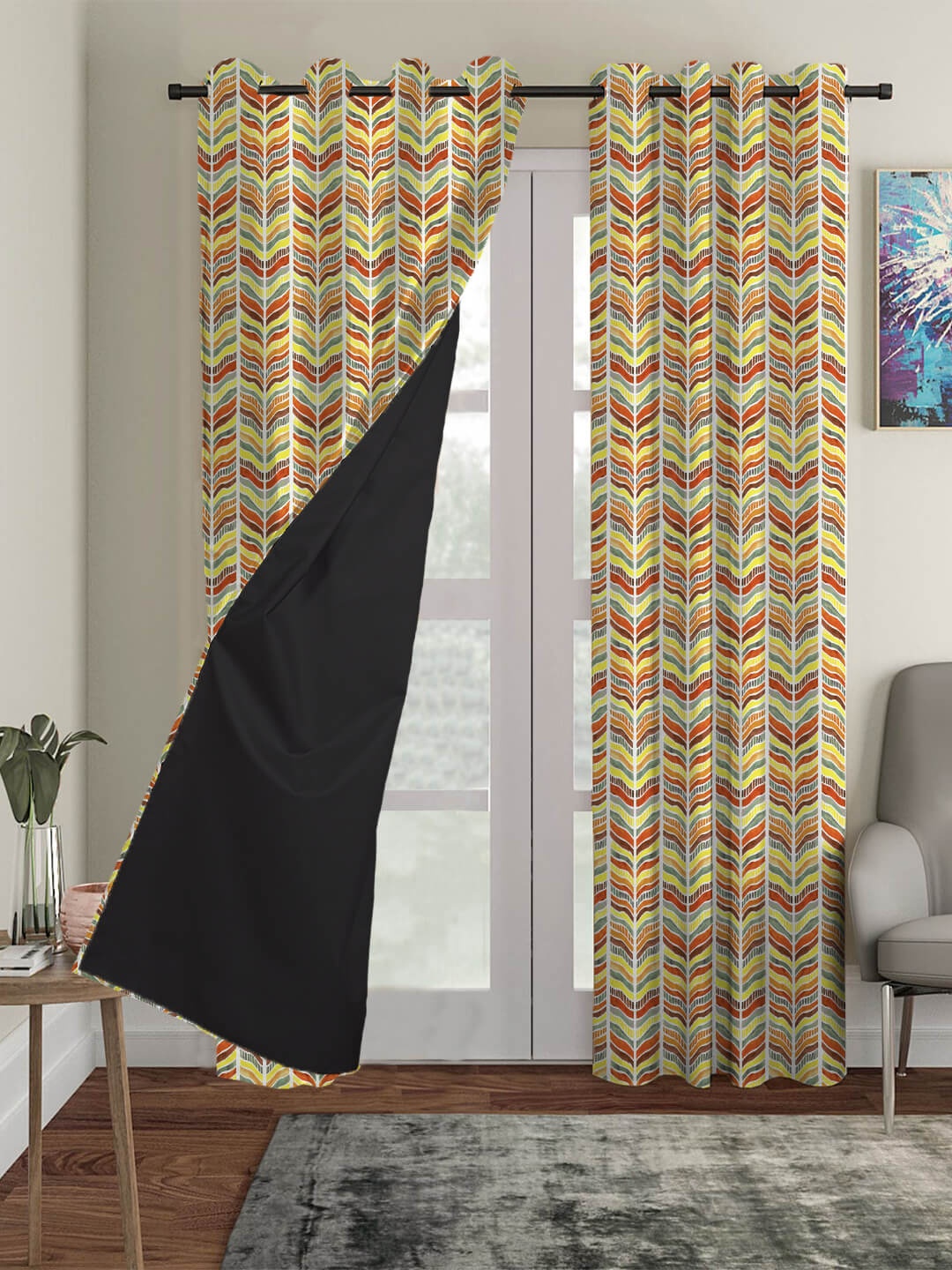 

HOUZZCODE Set of 2 Black Out Long Door Curtain, Blue