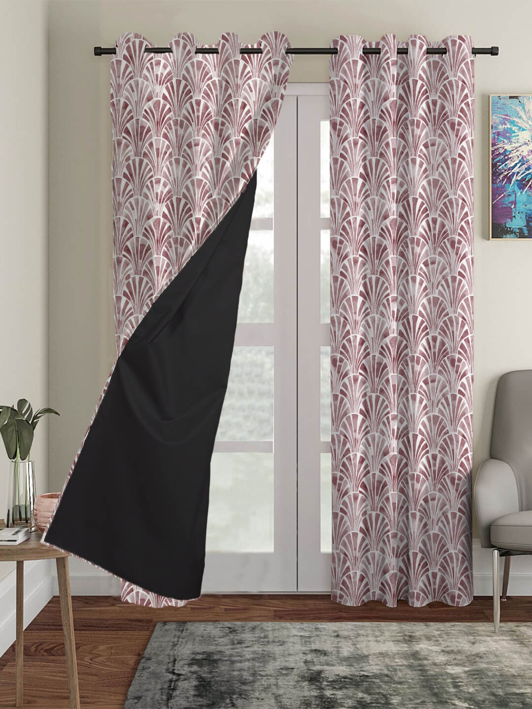 

HOUZZCODE Maroon & White Set of 3 Black Out Long Door Curtain