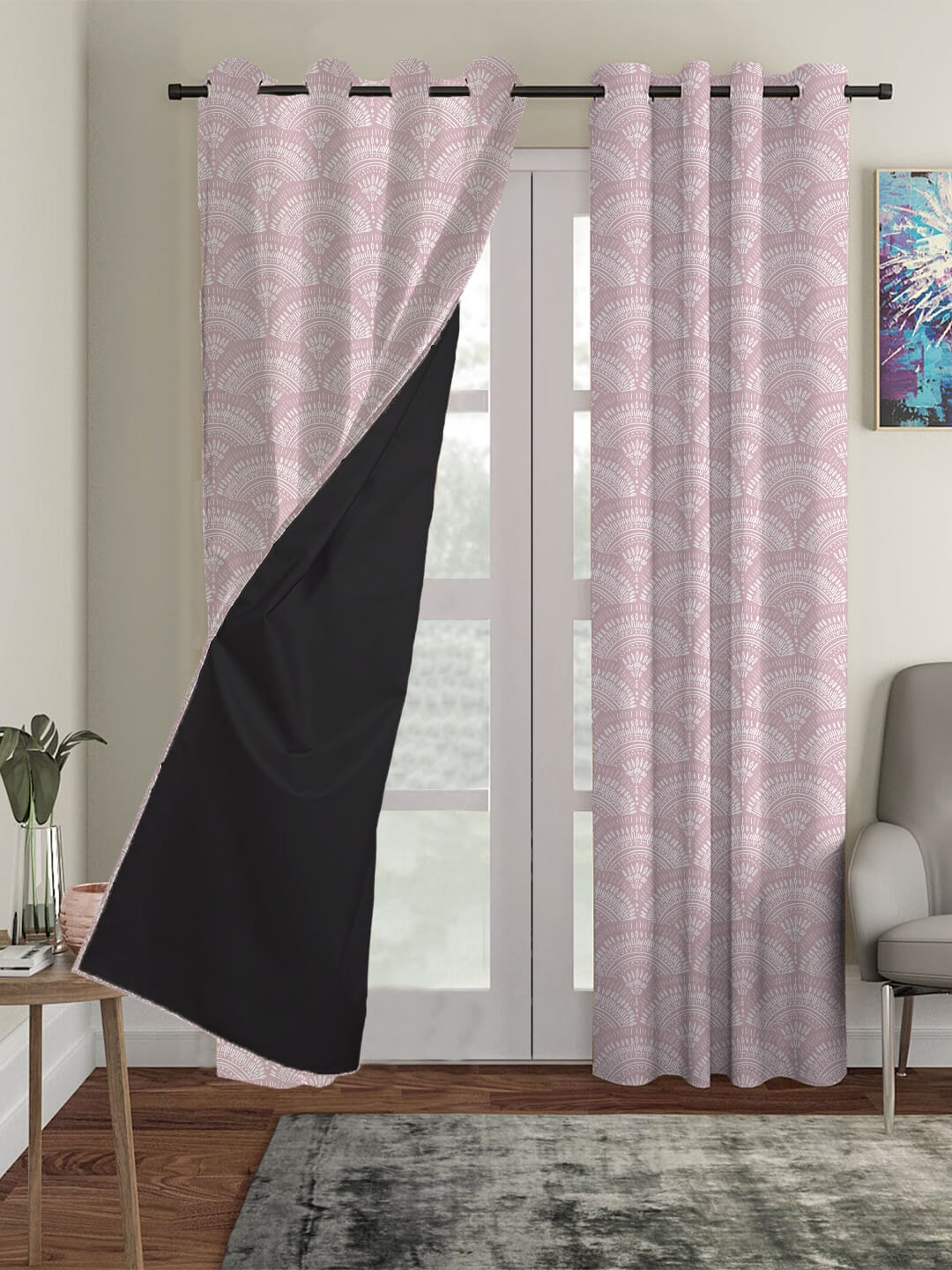 

HOUZZCODE Set of 4 Purple Black Out Long Door Curtain