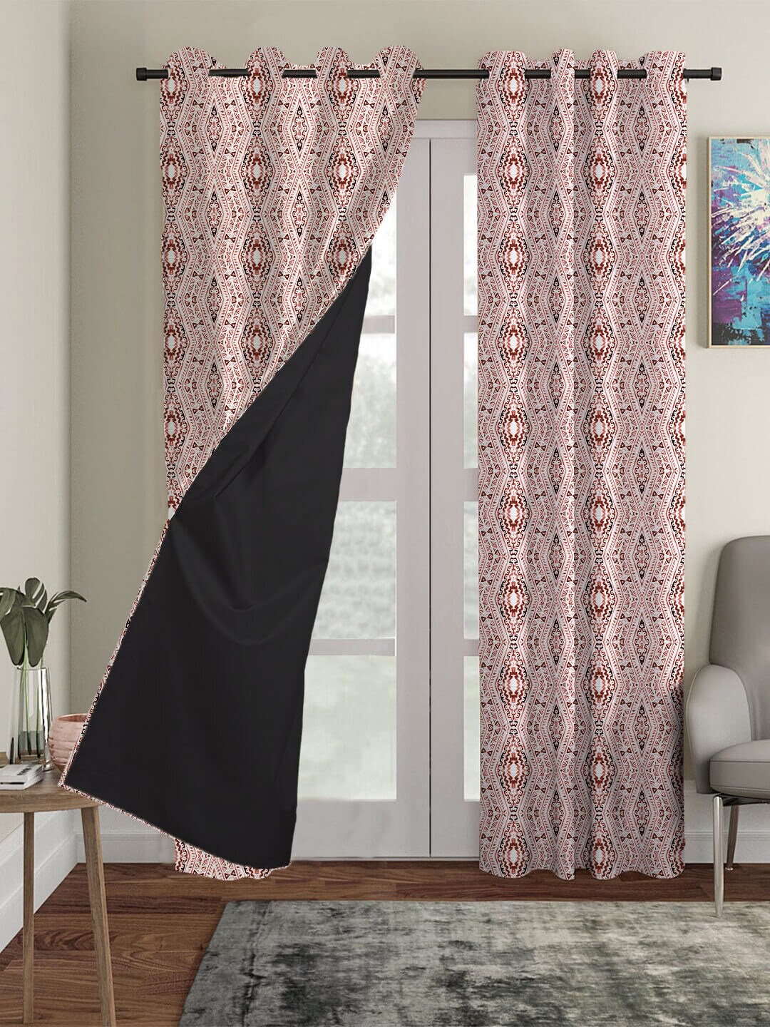 

HOUZZCODE Set of 4 Maroon Black Out Long Door Curtain