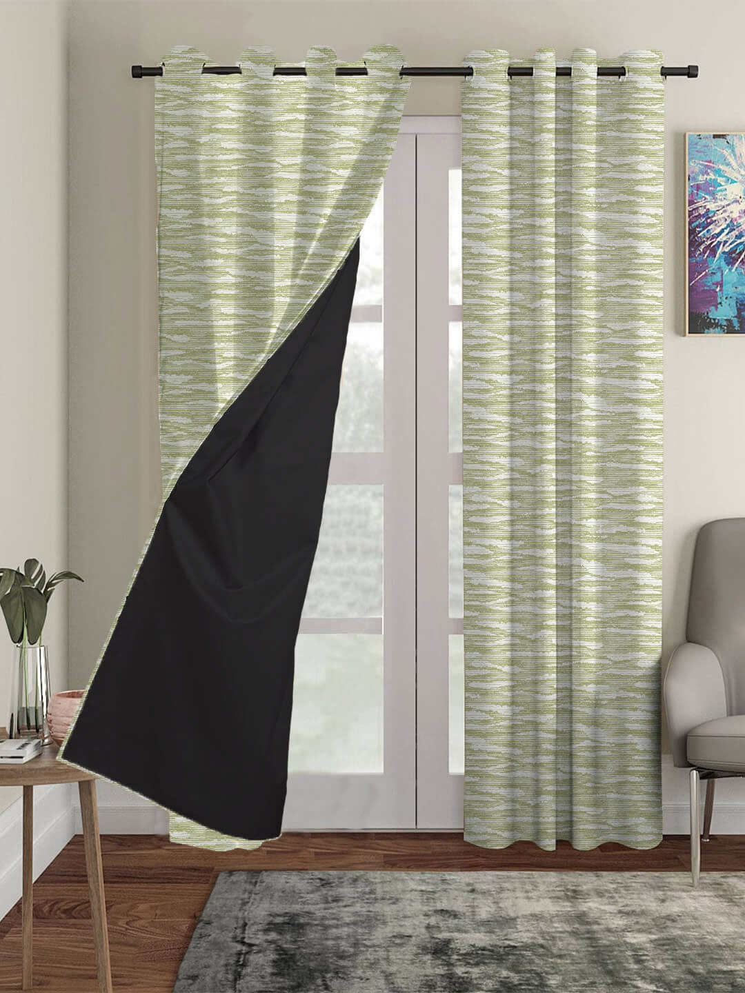 

HOUZZCODE Green Set of 4 Black Out Long Door Curtain