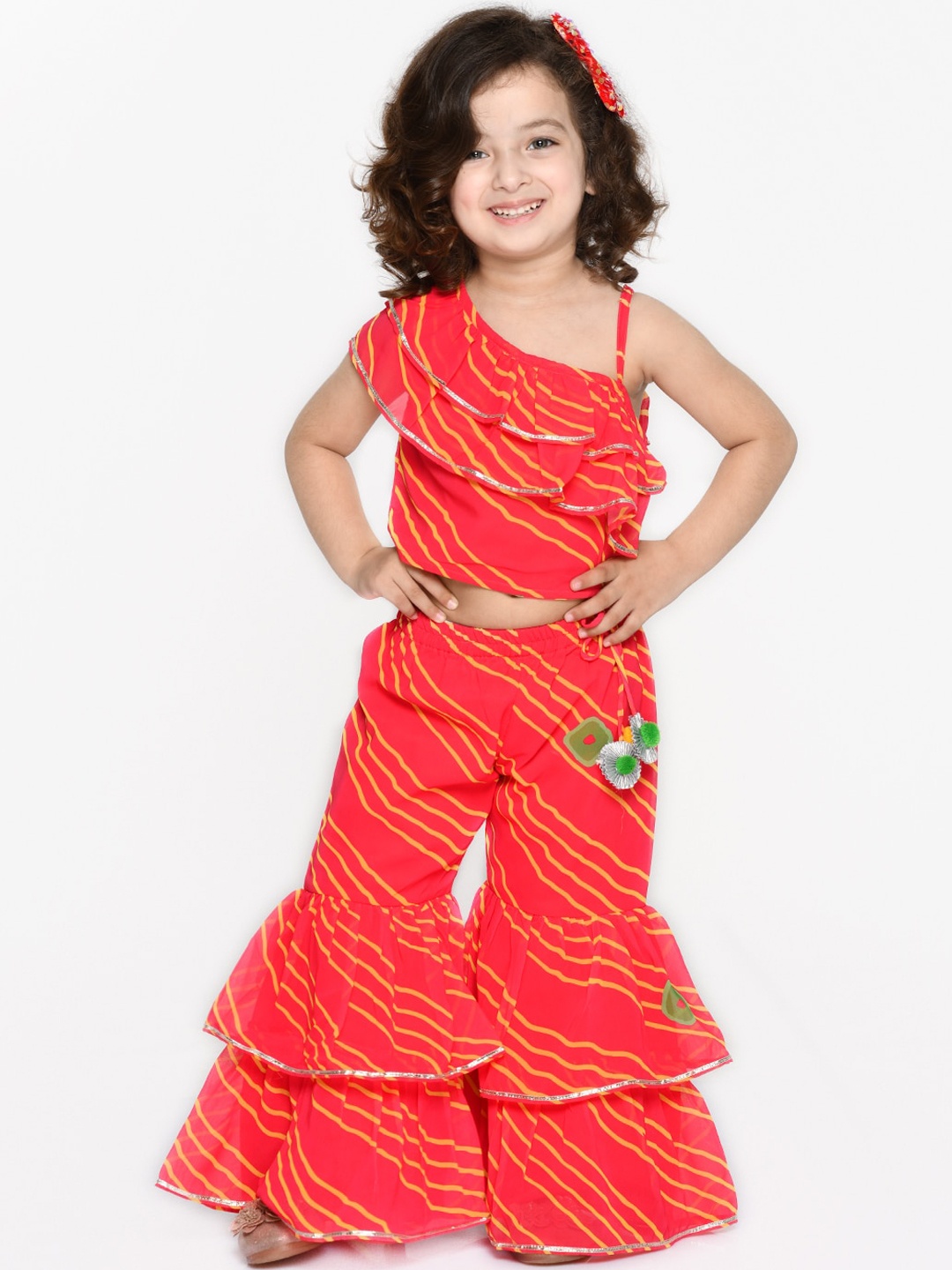 

SAKA DESIGNS Girls Orange Printed Gotta Patti Top with Sharara