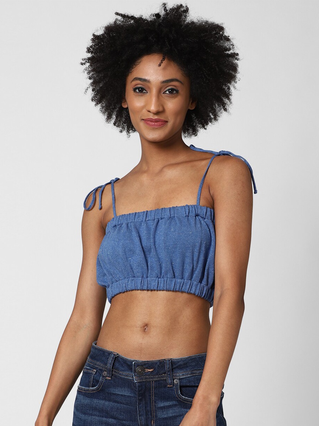 

FOREVER 21 Women Blue Pure Cotton Bandeau Style Bralette Crop Top