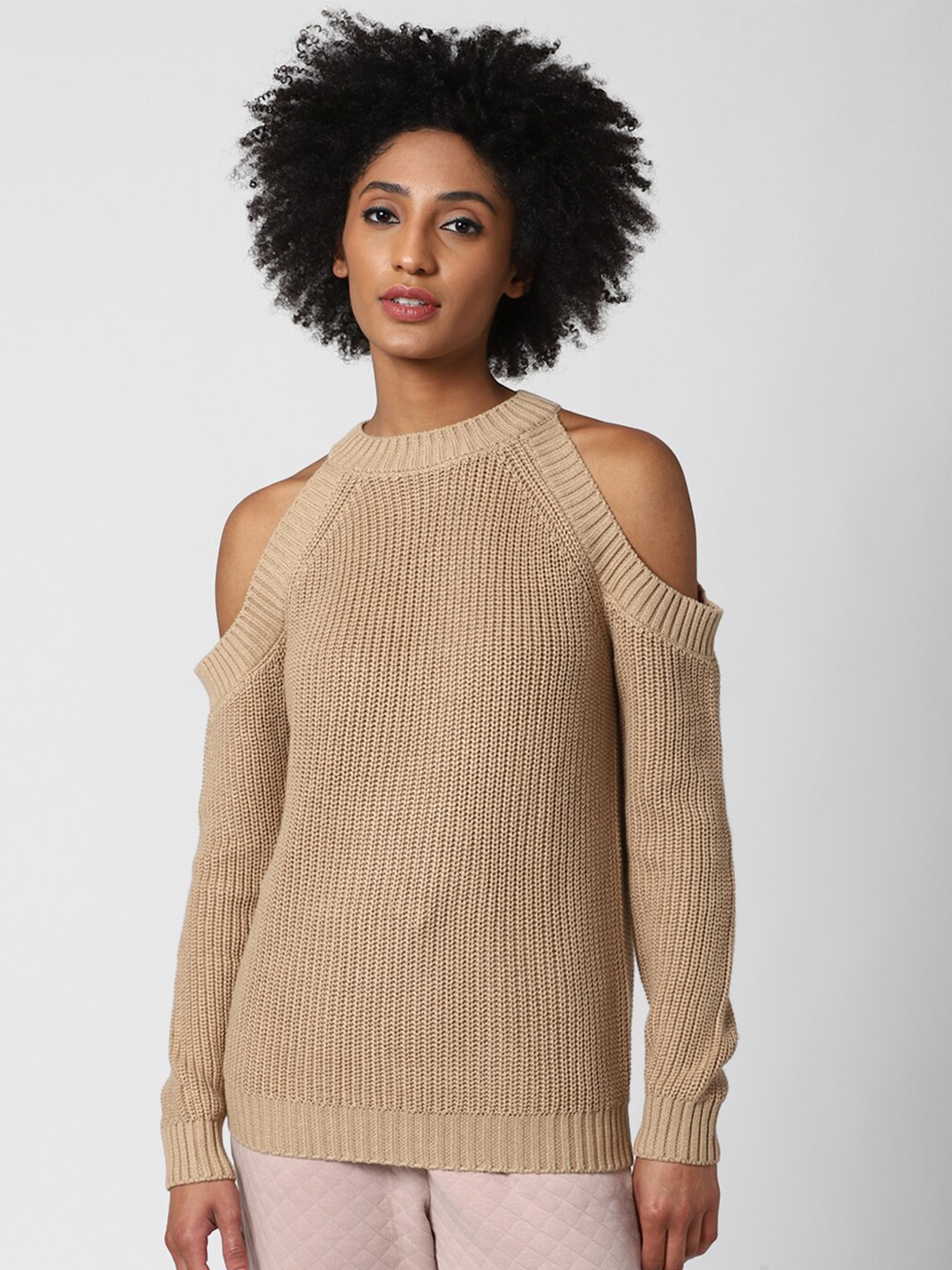 

FOREVER 21 Women Brown Cold-Shoulder Pullover