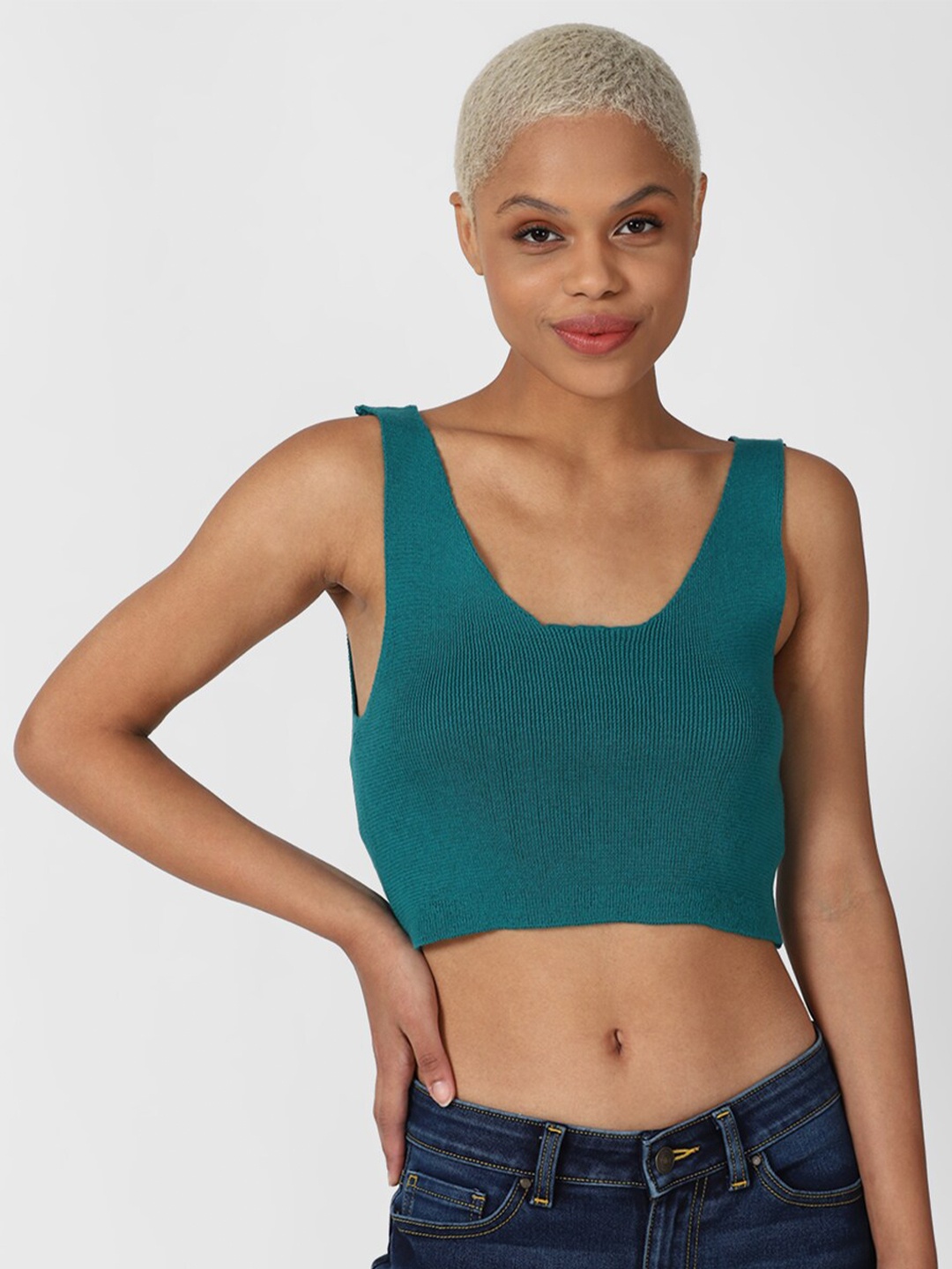 

FOREVER 21 Women Blue Ribbed Pullover