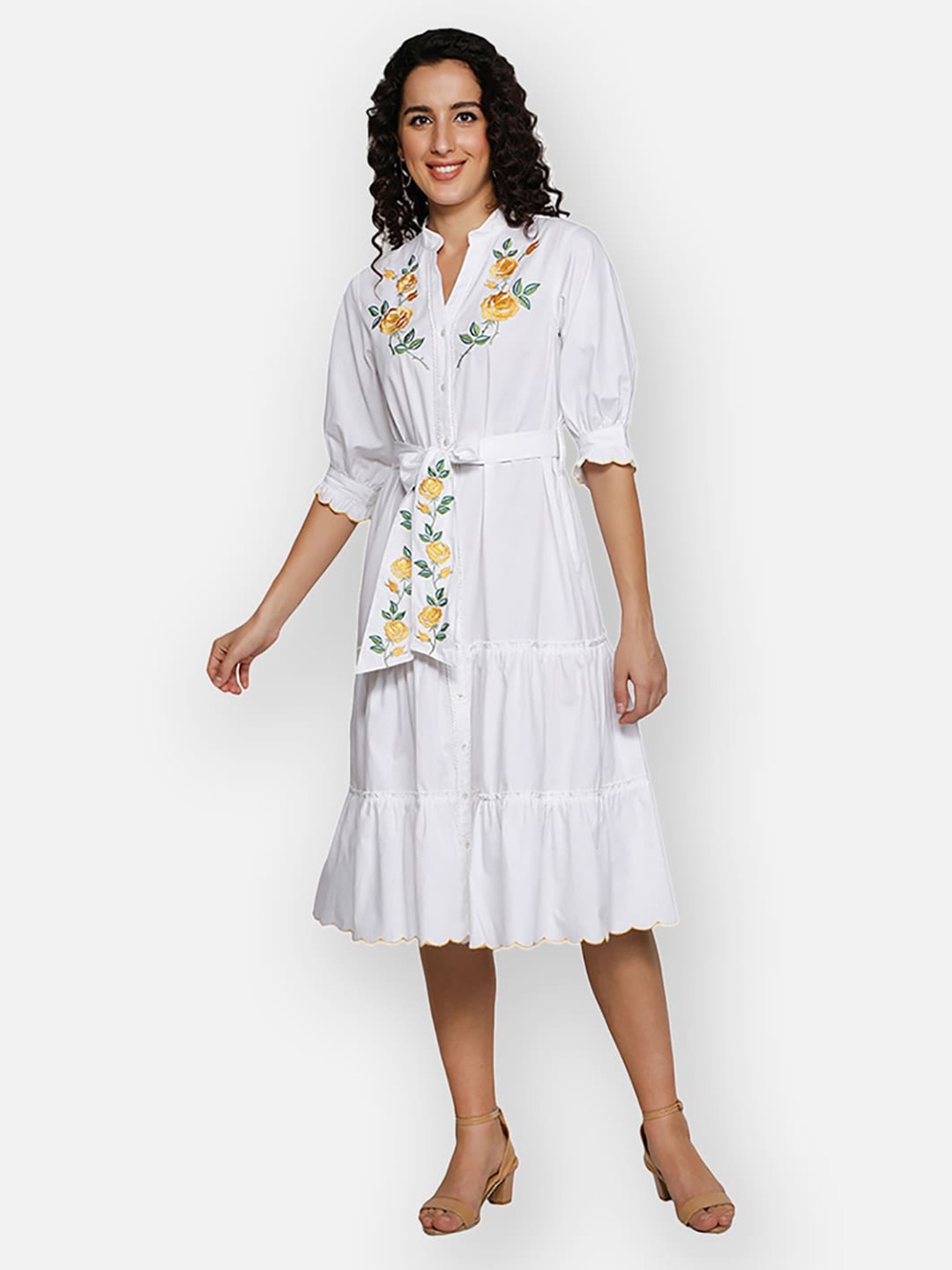 

BLANC9 White A-Line Midi Dress