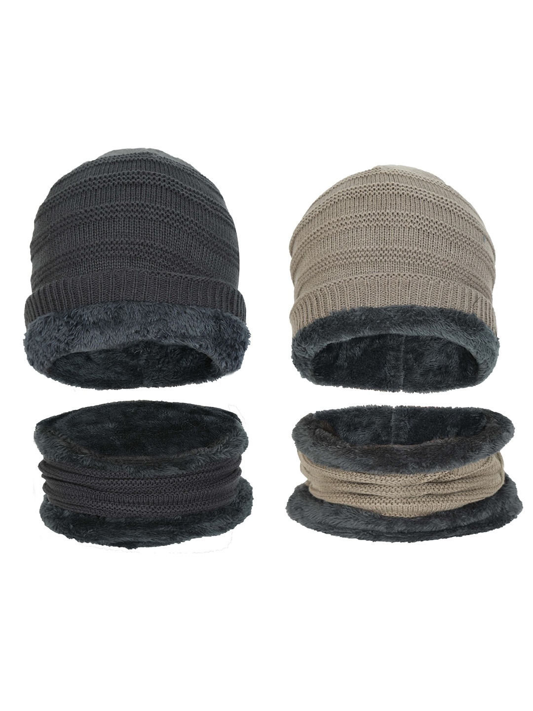 

FabSeasons Unisex Pack of 2 Charcoal Grey & Beige Beanie & Muffler