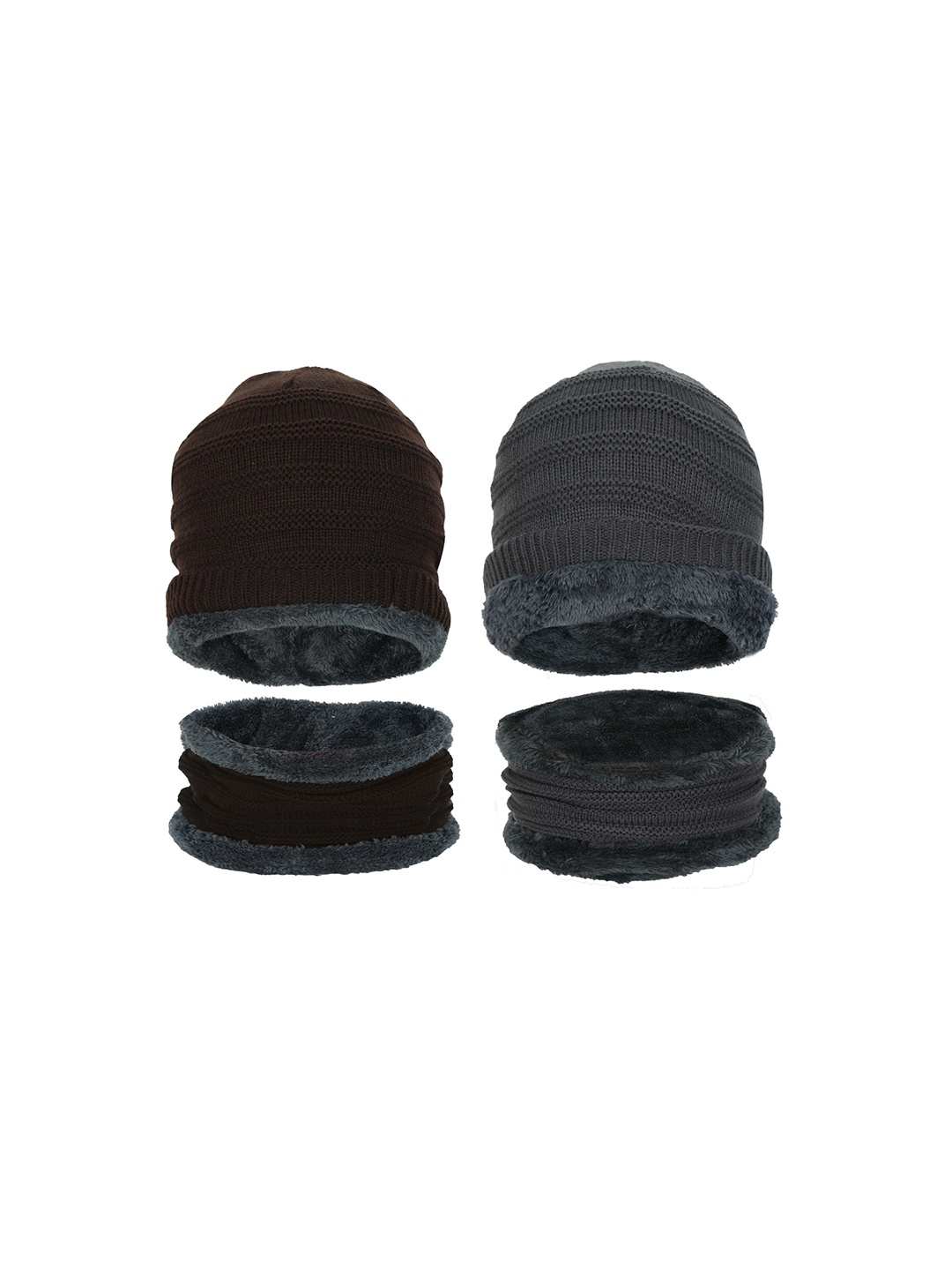 

FabSeasons Unisex Brown & Grey Set of 2 Beanie and Mufflers