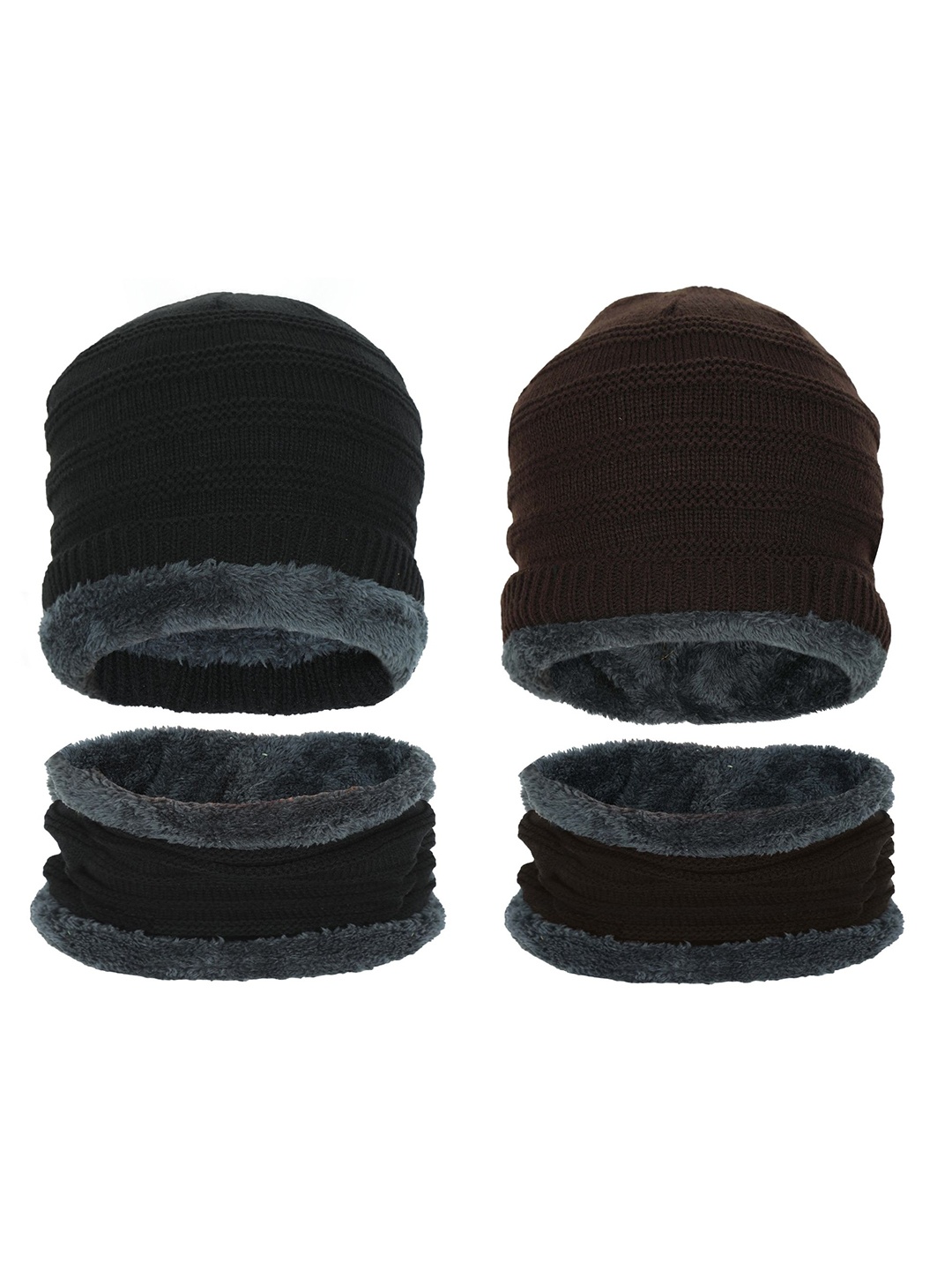 

FabSeasons Unisex Black & Brown Pack of 2 Combo of Beanie & Muffler