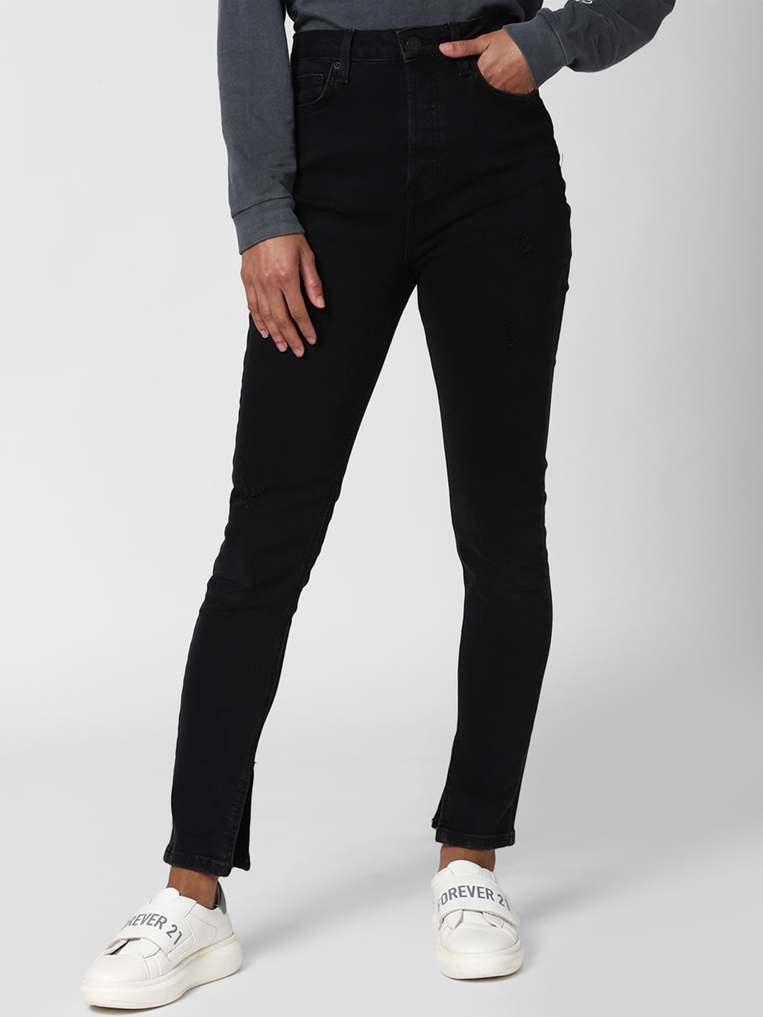 

FOREVER 21 Women Black Skinny Fit High-Rise Jeans