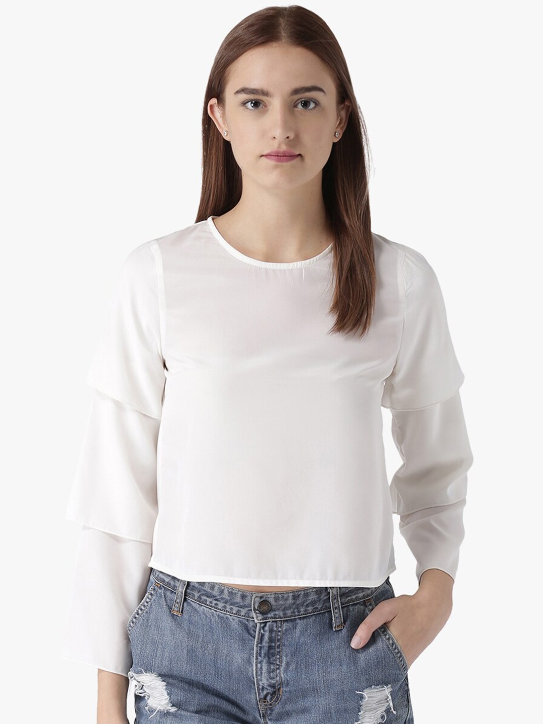 

DODO & MOA Off White Crepe Styled Back Top