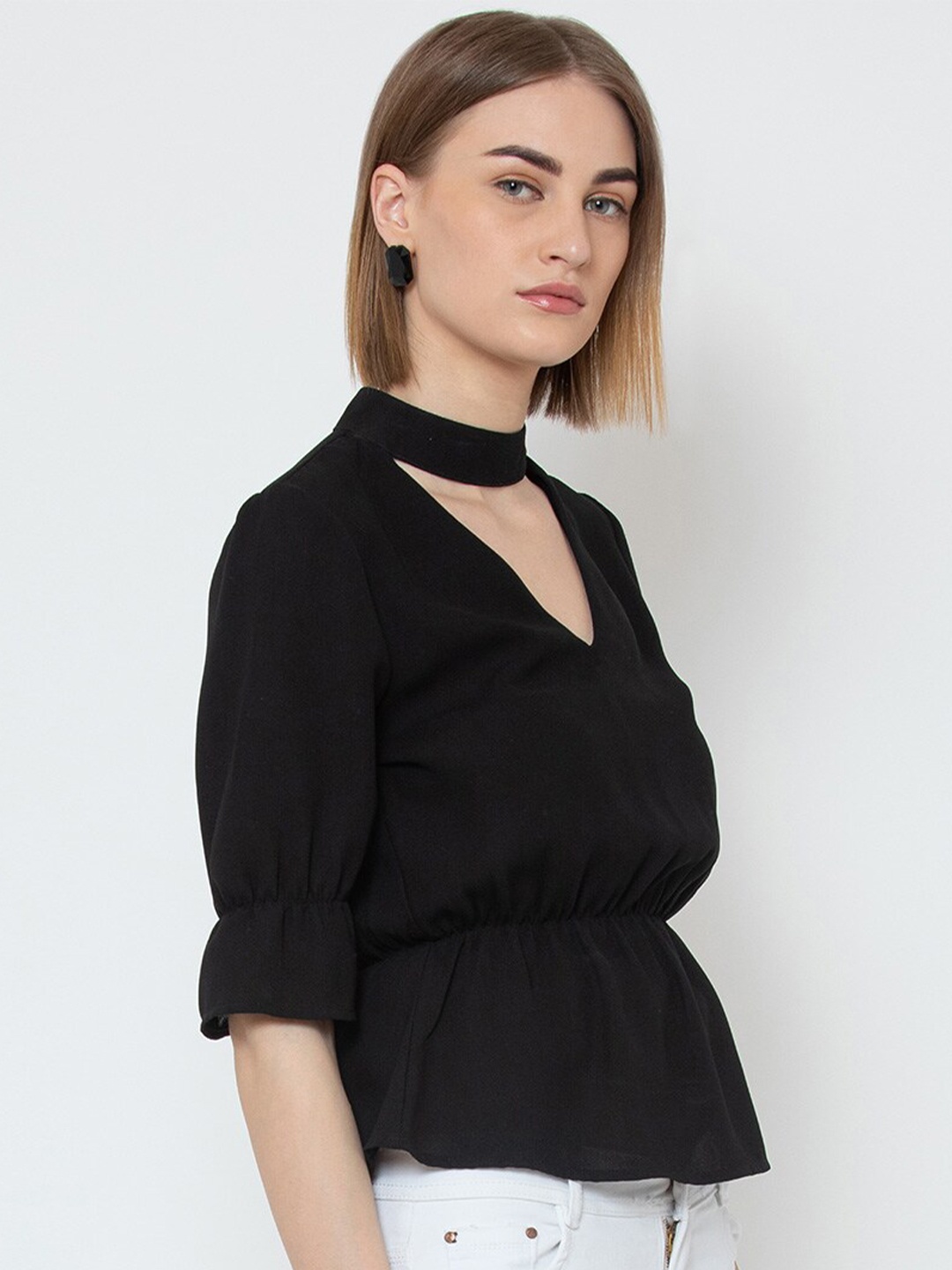 

DODO & MOA Black Choker Neck Crepe Top