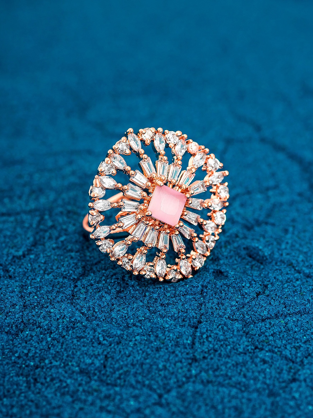 

aadita 18K Gold-Plated White & Pink AD-Studded Adjustable Finger Ring