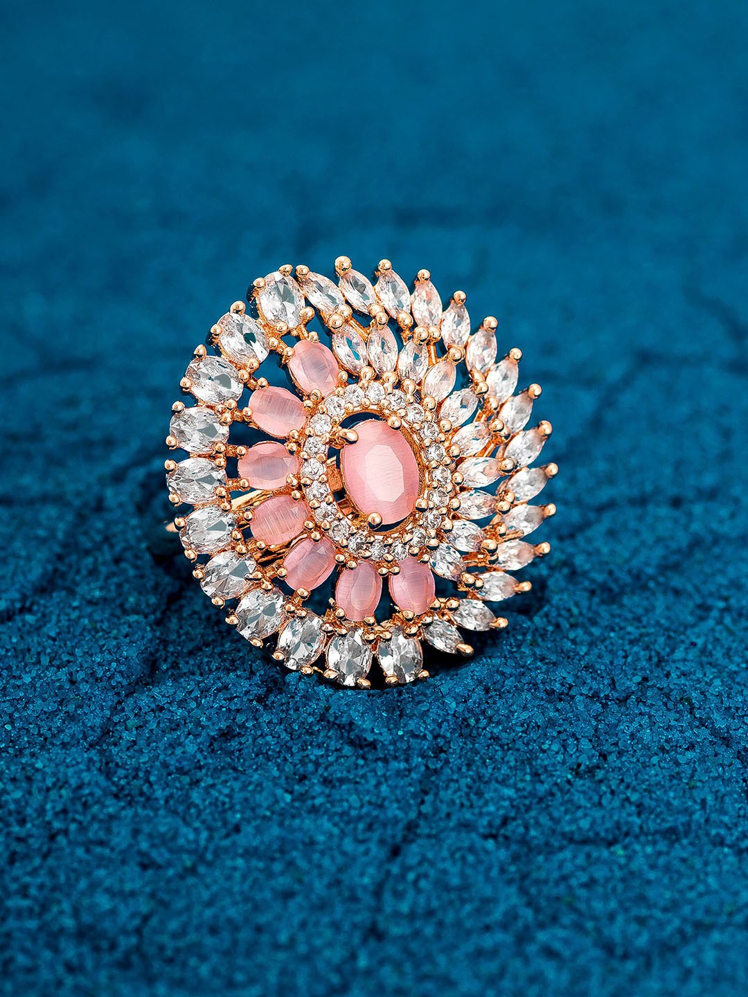 

aadita 18K Gold-Plated White & Pink AD-Studded Adjustable Finger Ring