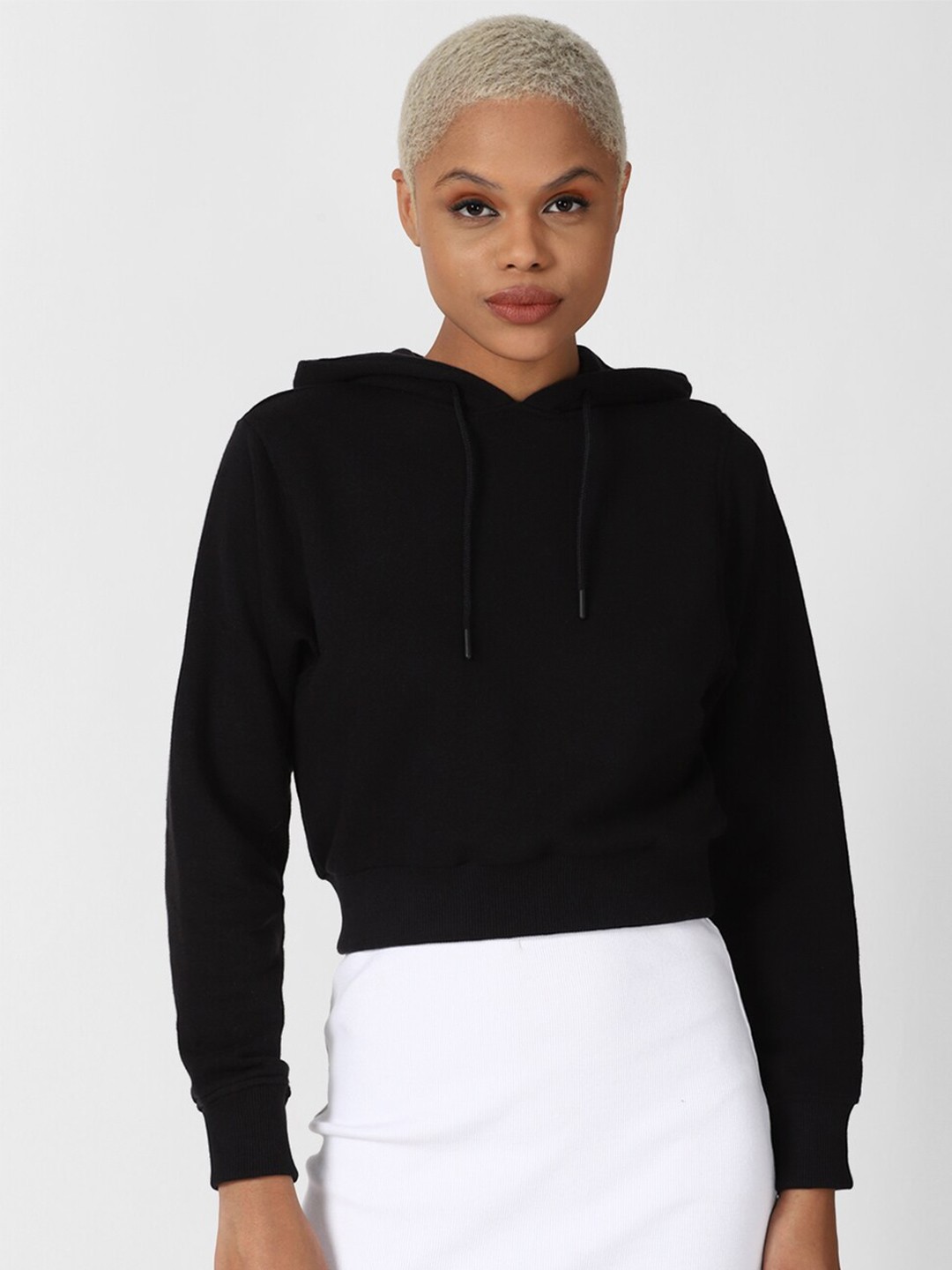 

FOREVER 21 Women Black Hooded Sweatshirt