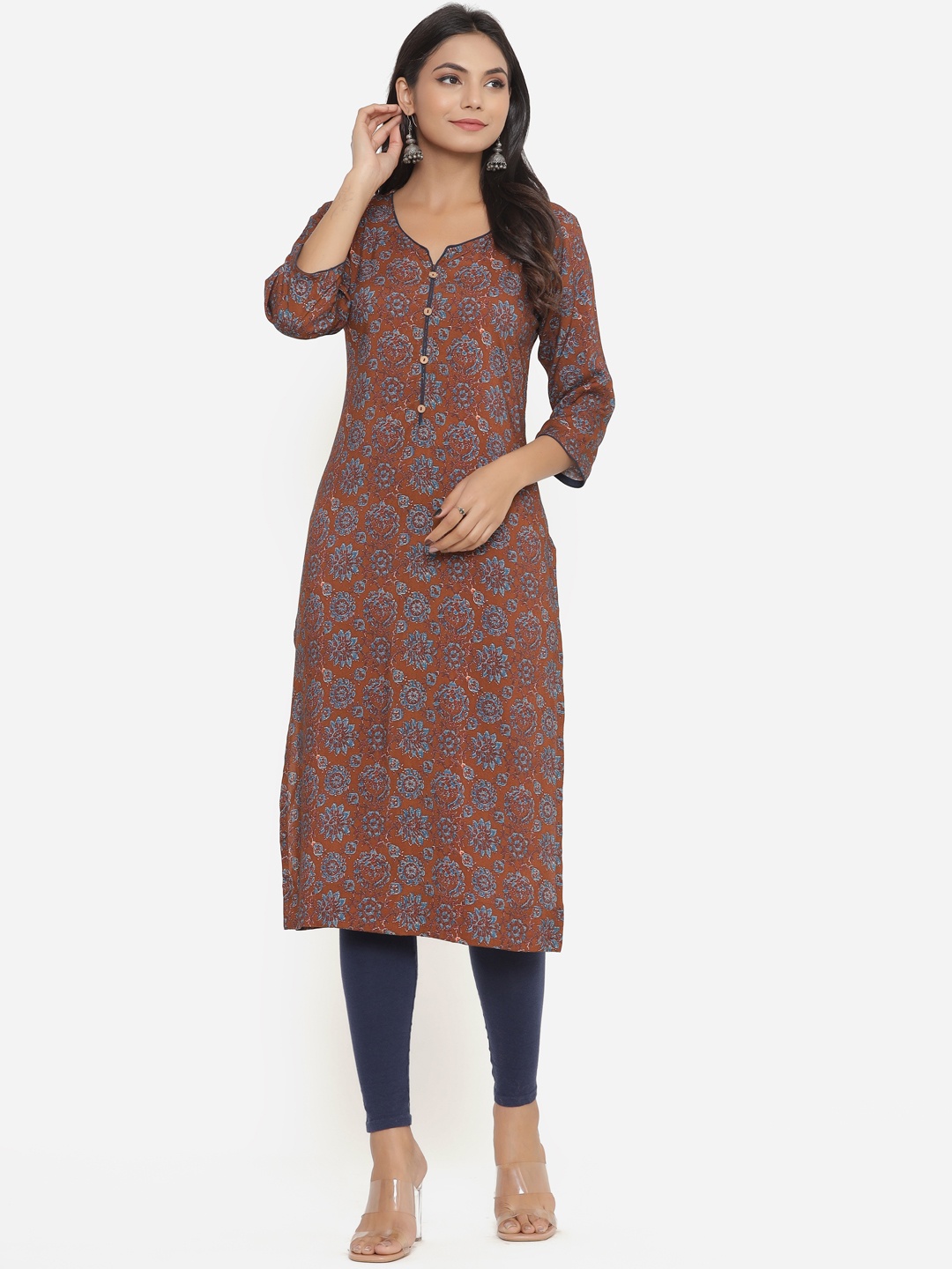 

Do Dhaage Women Brown Ethnic Motifs Printed Kurta