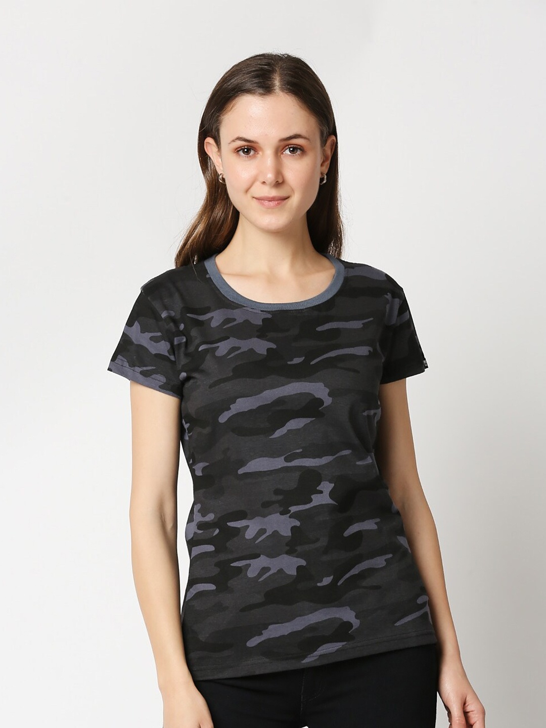 

Wear Your Opinion Grey Camouflage Print Top