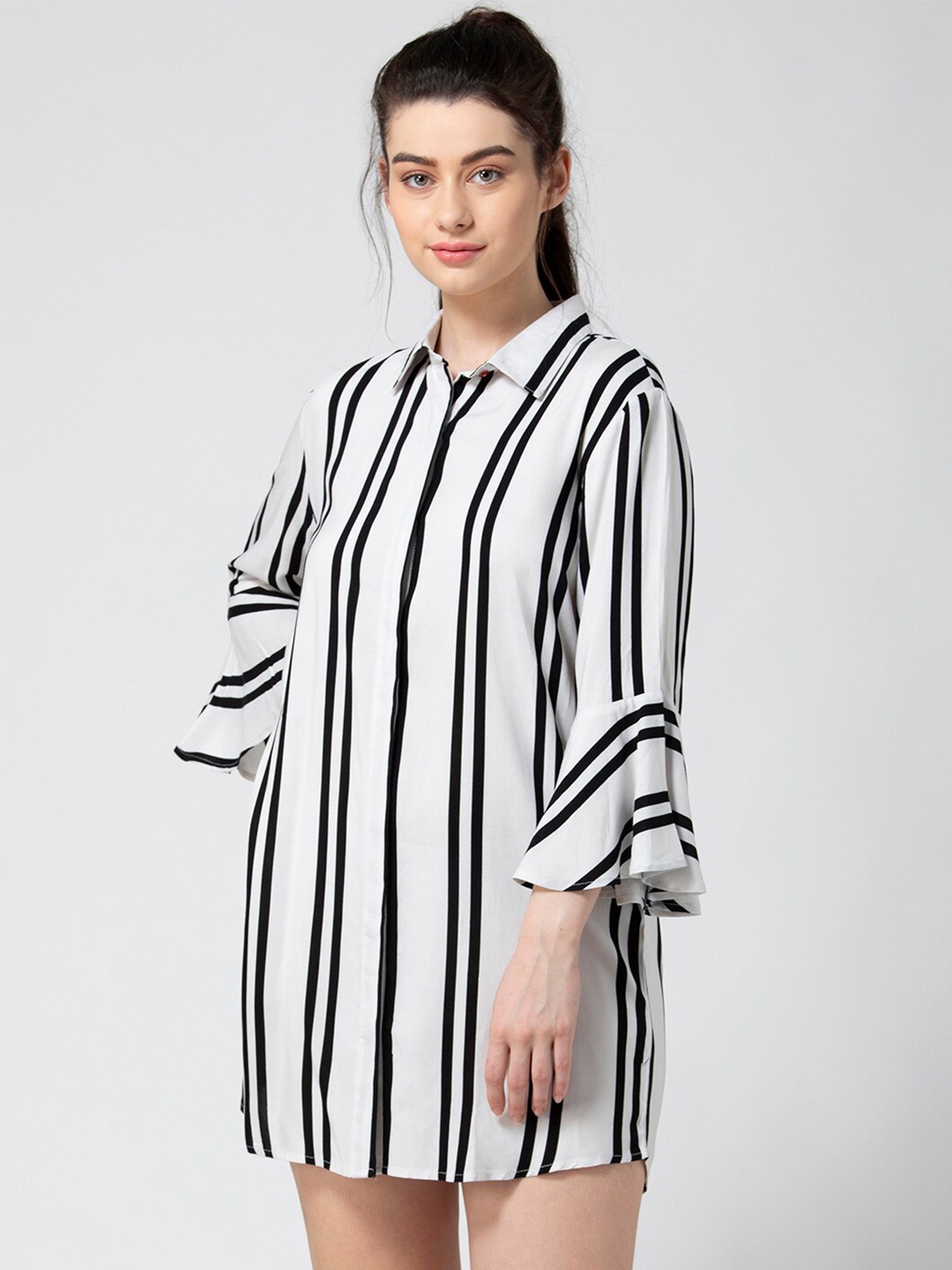 

ADORENITE White & Black Striped Nightdress