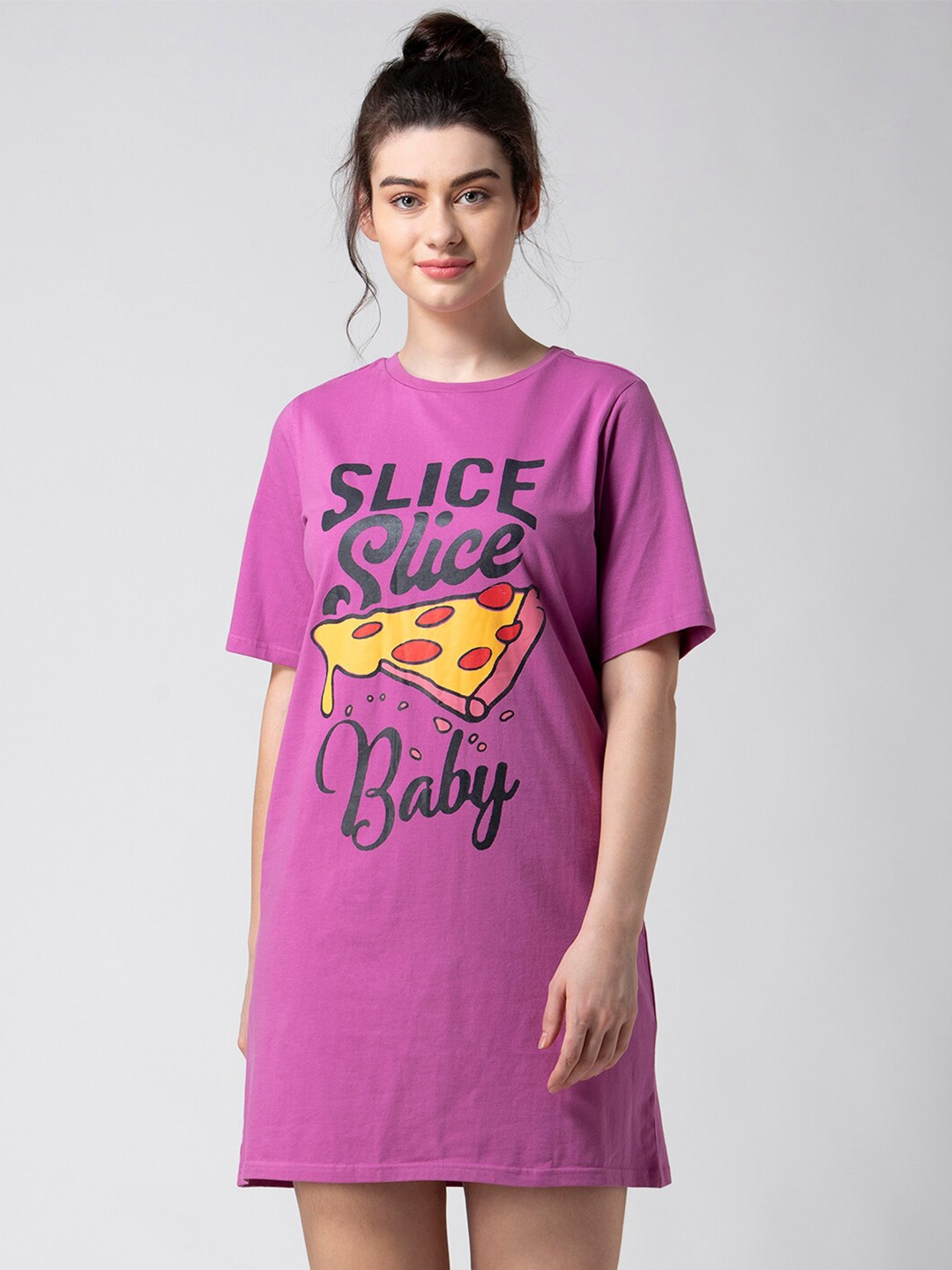 

ADORENITE Mauve Printed Pure Cotton T-shirt Nightdress