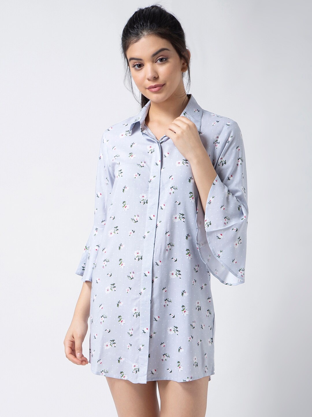 

ADORENITE Blue Printed Nightdress