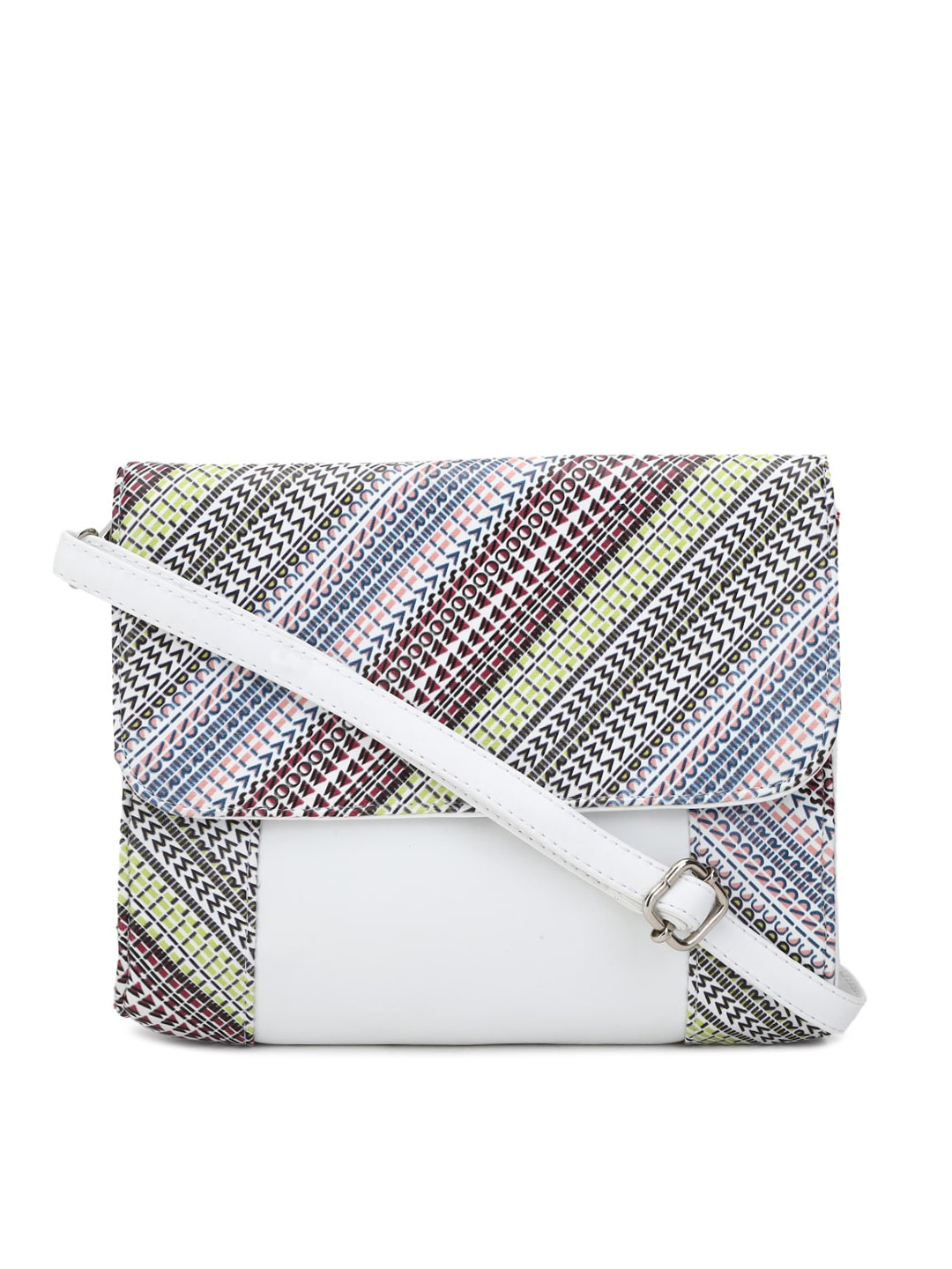 

FOREVER 21 White & Blue Geometric Printed Structured Sling Bag