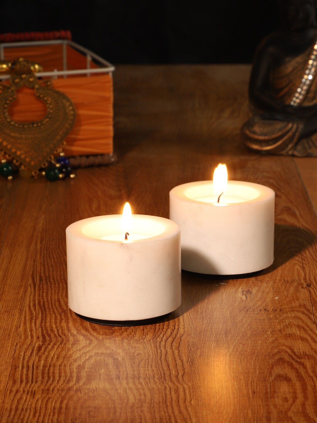 

NikkisPride Set of 2 White Handmade Marble Tea Light Candle Holder