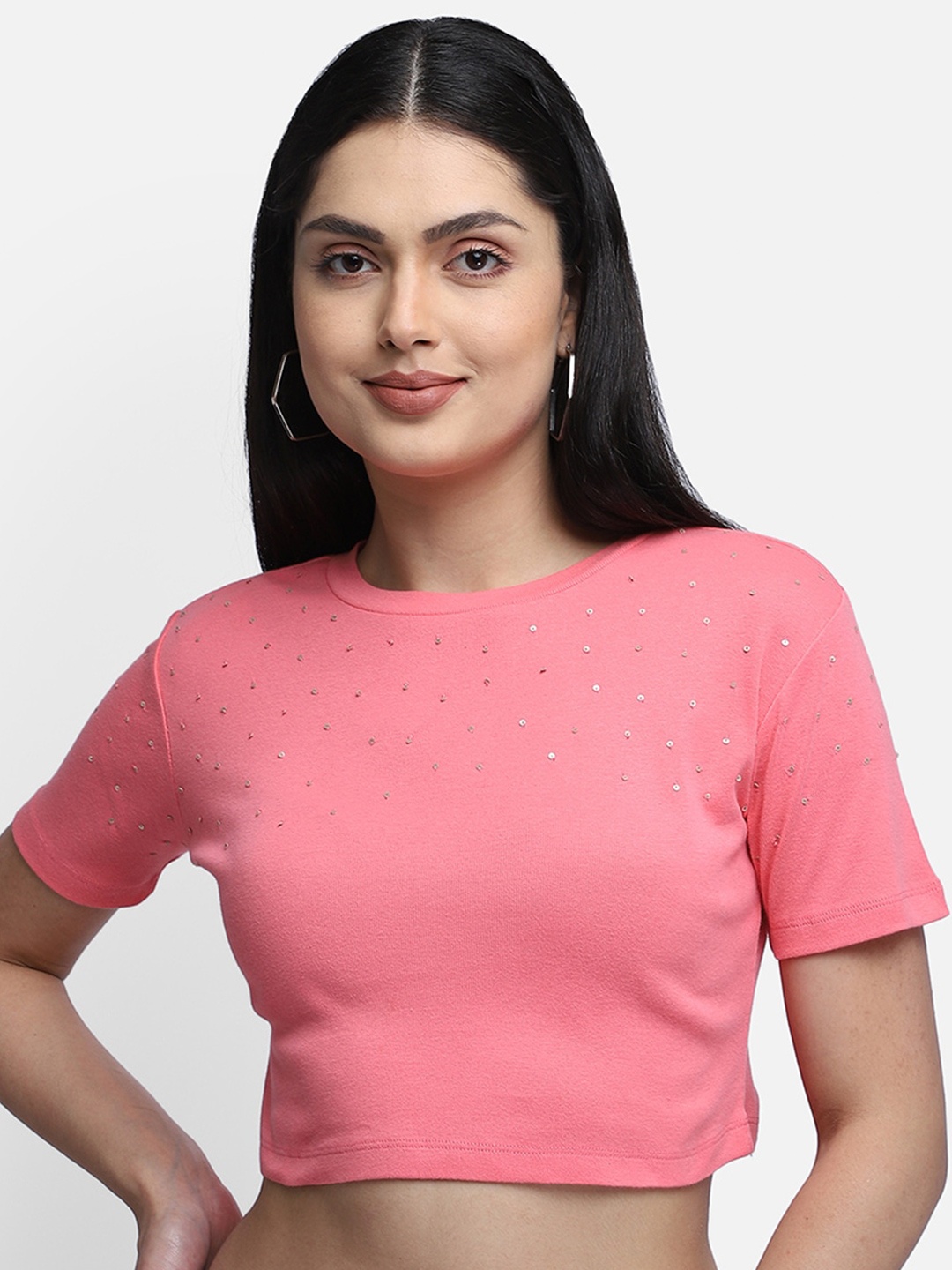 

Yaadleen Pink Sequined Crop Top