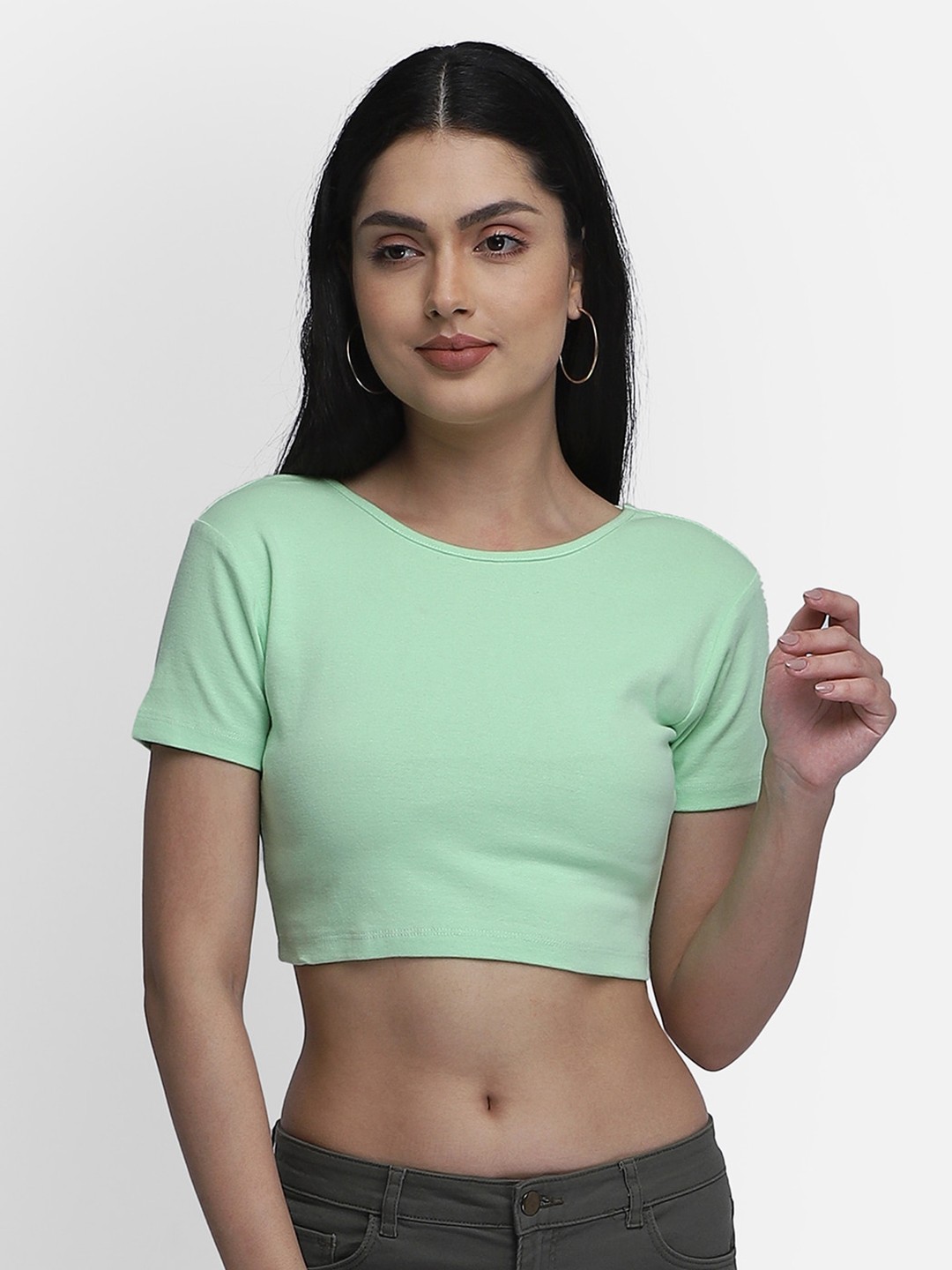 

Yaadleen Women Lime Green Solid Crop Top