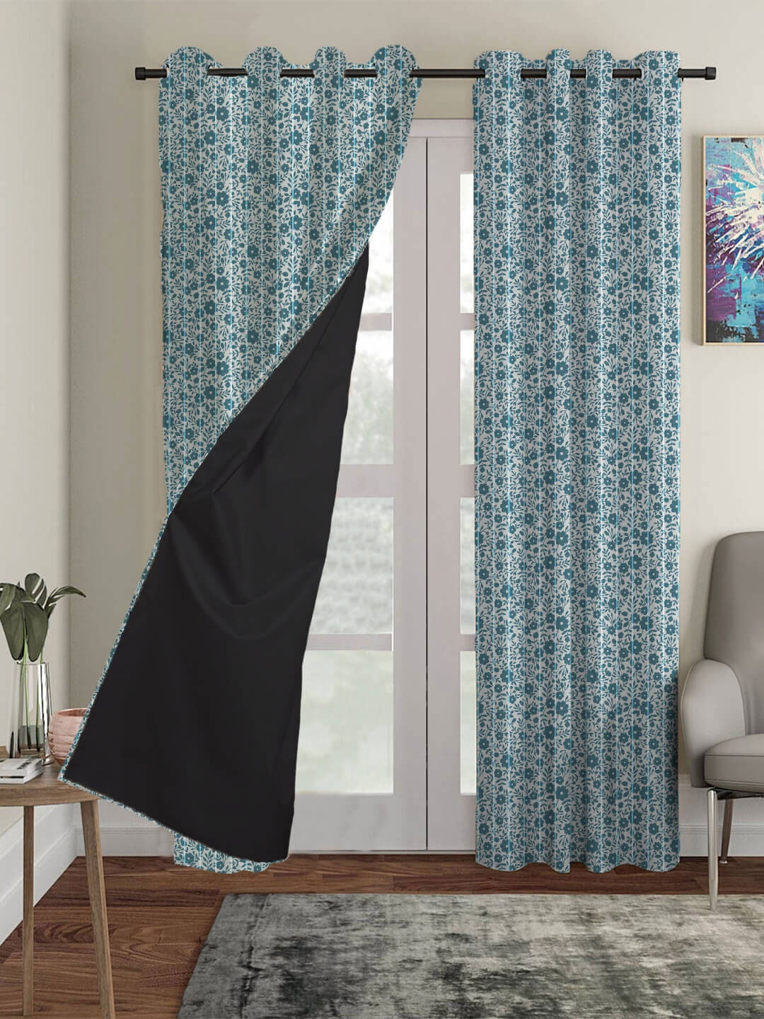 

HOUZZCODE Blue Set of 3 Black Out Long Door Curtain