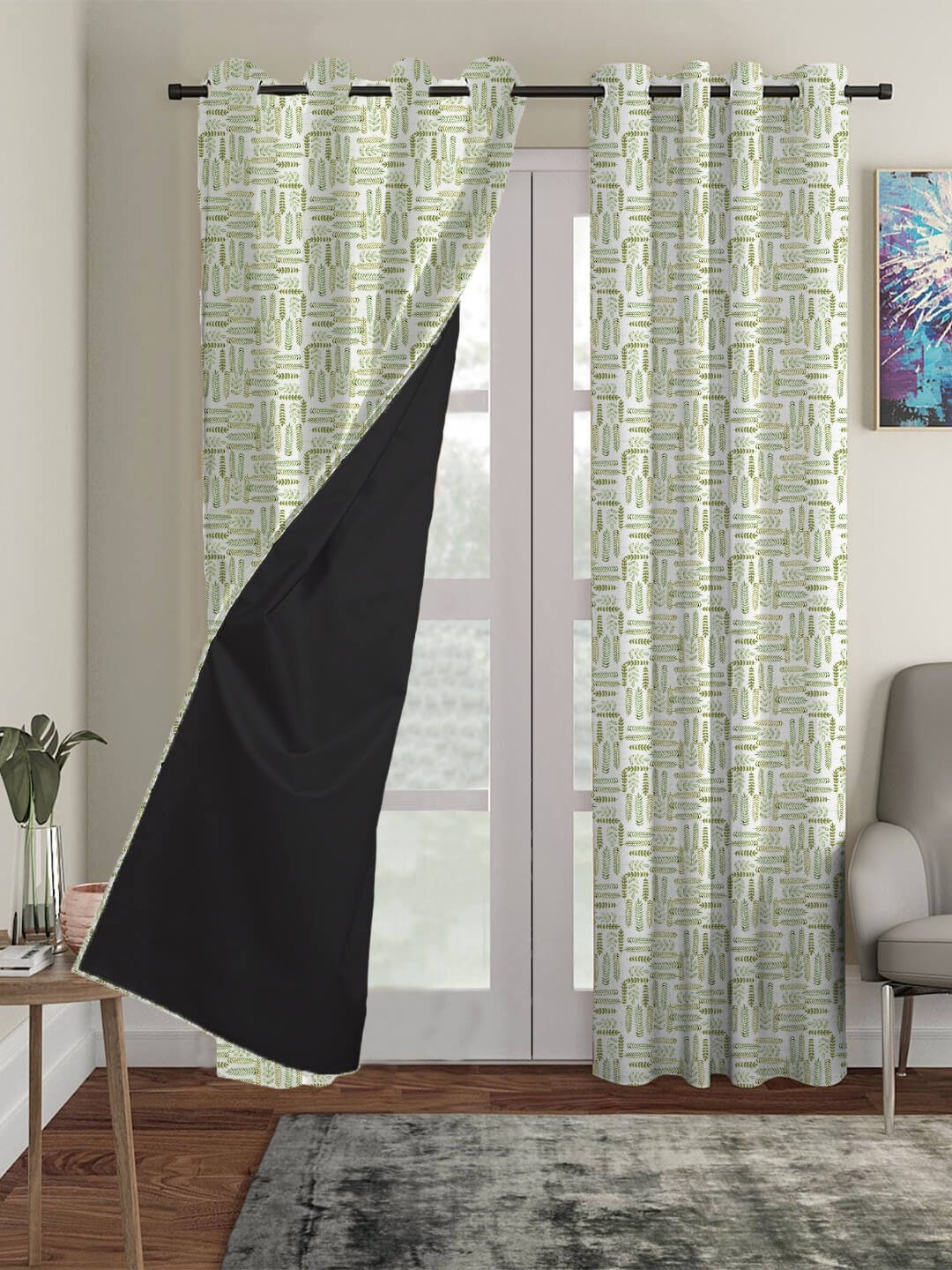 

HOUZZCODE Green Set of 3 Black Out Long Door Curtain