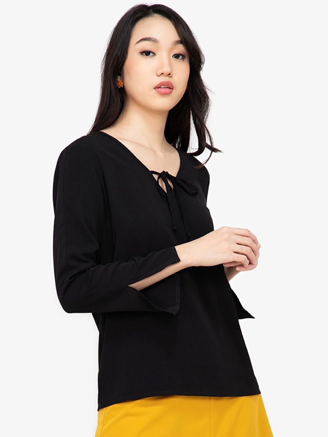 

ZALORA BASICS Black Tie-Up Neck Top