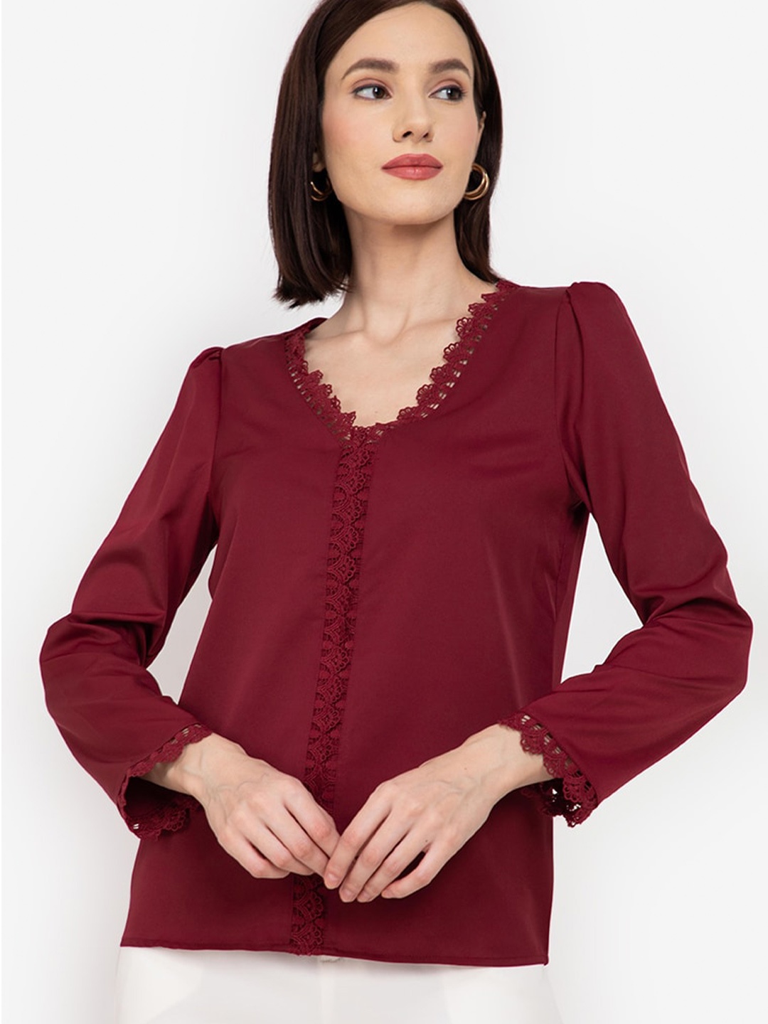 

ZALORA WORK Red Lace Trim Top