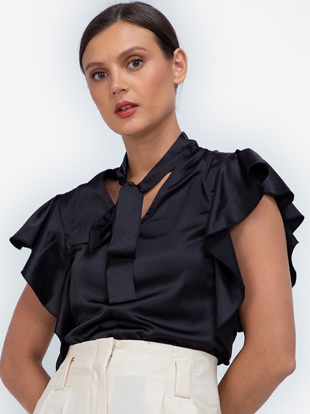 

ZALORA WORK Black Tie-Up Neck Top