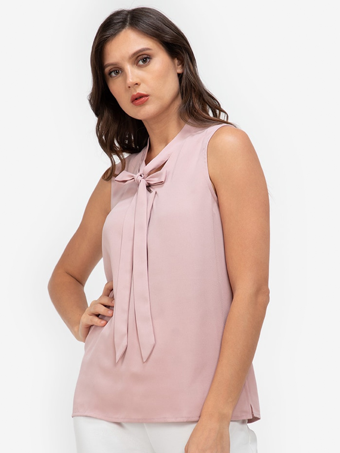 

ZALORA WORK Woman Pink Tie-Up Neck Top