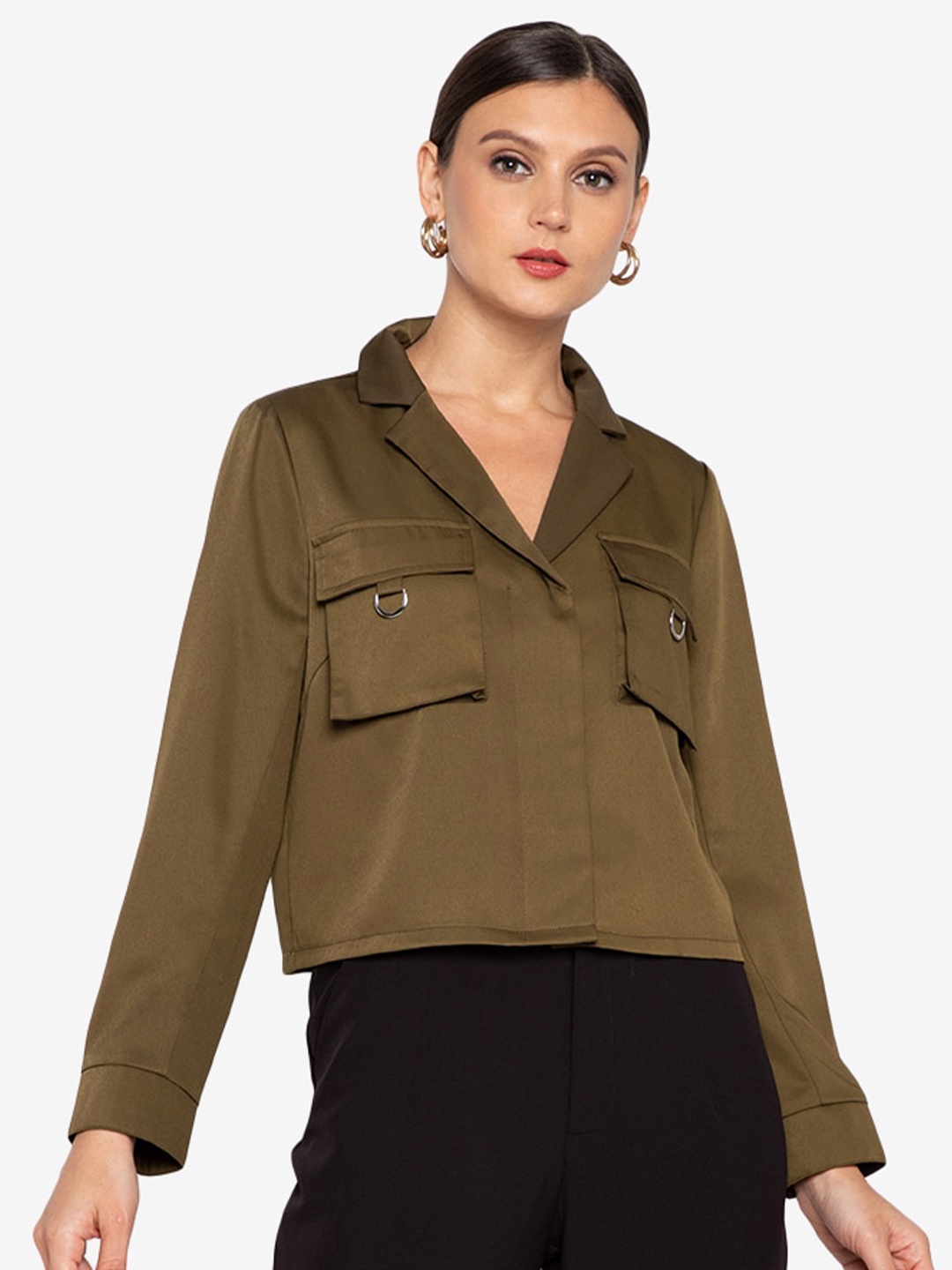 

ZALORA WORK Olive Green Shirt Style Top