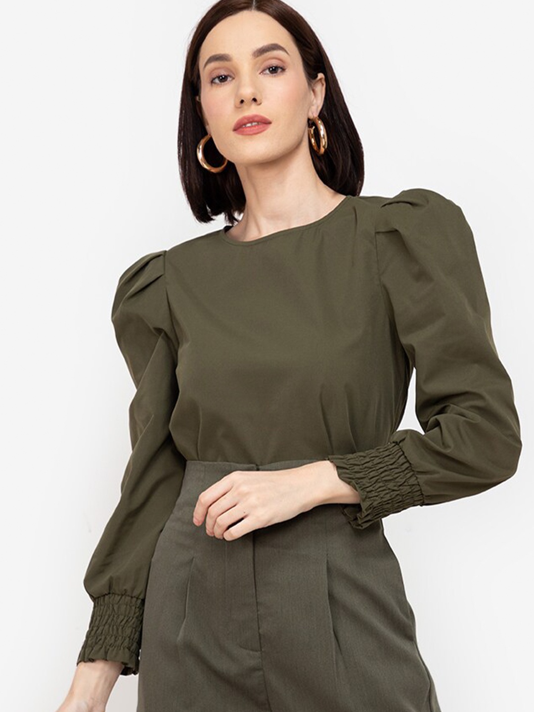 

ZALORA WORK Green Puff Sleeve Top