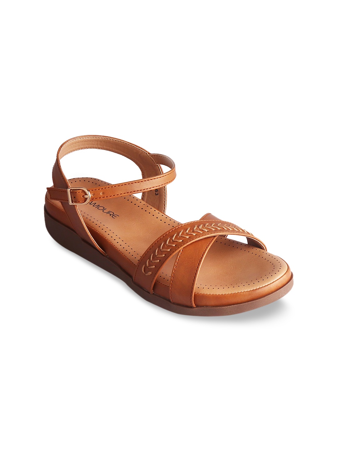 

LAMOURE BY RED CHIEF Women Tan Open Toe Flats with Laser Cuts