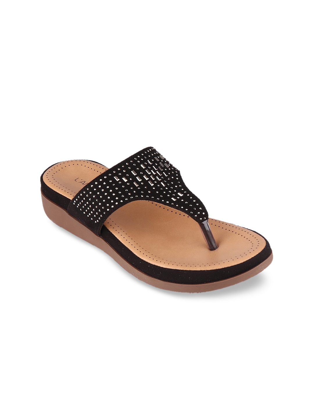

LAMOURE BY RED CHIEF Women Black Embellished Open Toe Flats